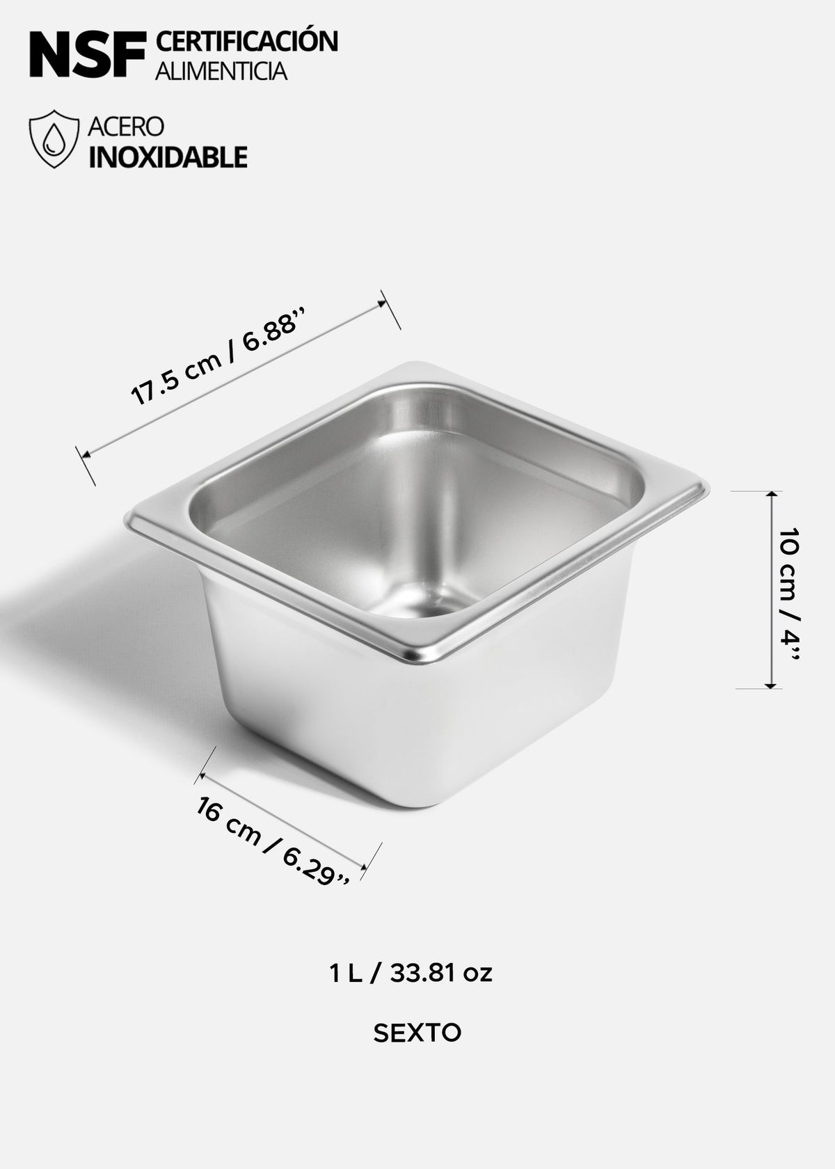 Inserto sexto de acero inoxidable quirúrgico NSF profundidad 4", 6" y 8". Premium — imagen de producto