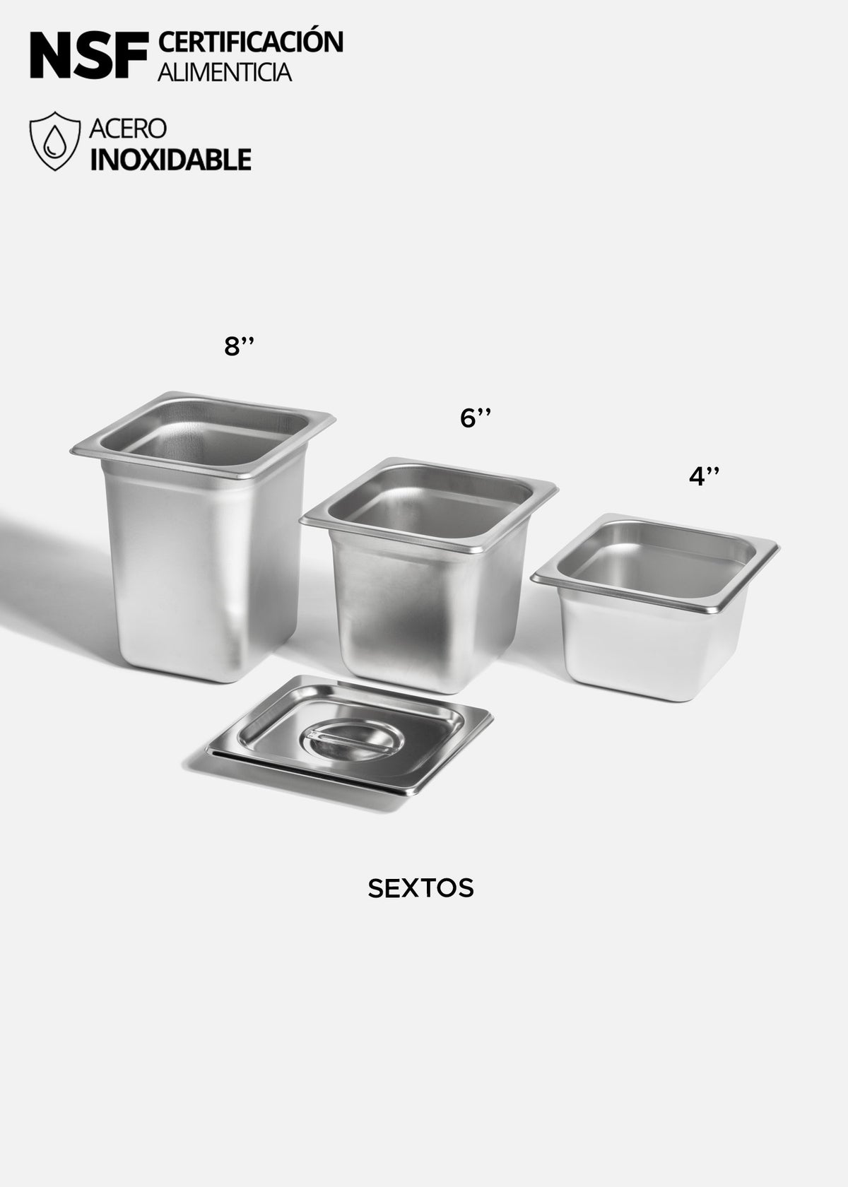 Inserto sexto de acero inoxidable quirúrgico NSF profundidad 4", 6" y 8". Premium — imagen de producto