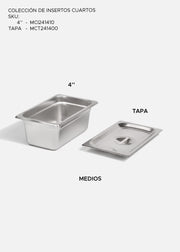 Inserto cuarto de acero inoxidable NSF profundidad 4" — imagen de producto