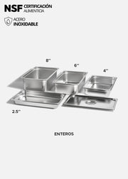 Inserto entero de acero inoxidable quirúrgico NSF profundidad 2.5", 4", 6" y 8". Premium — imagen de producto