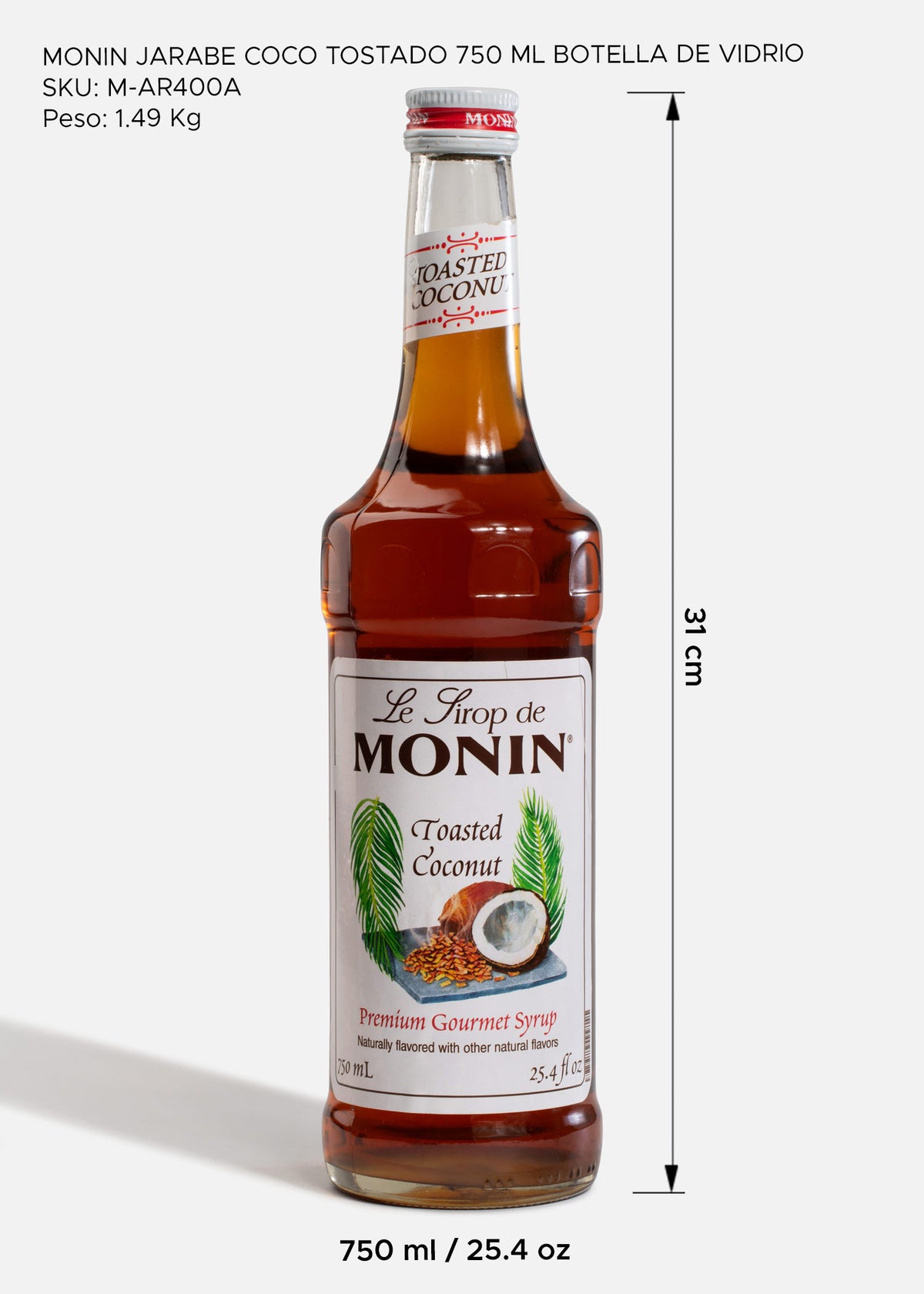 Jarabe Monin de coco tostado de 750 ml — fotografía de producto, vista 3