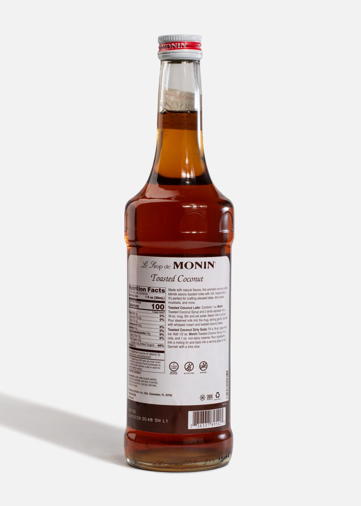 Jarabe Monin de coco tostado de 750 ml — fotografía de producto, vista 4