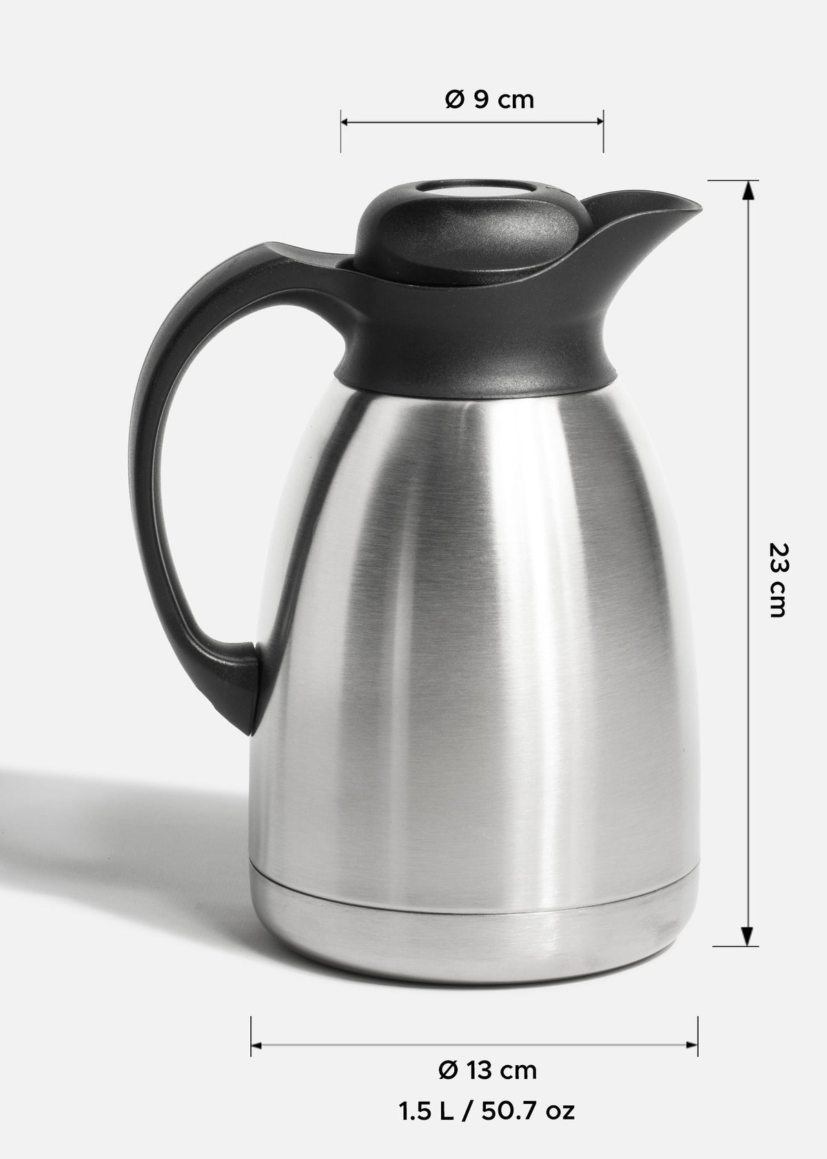 Jarra cafetera de acero inoxidable plata aislada al vacío con mango de polipropileno 1.5 L — imagen de producto