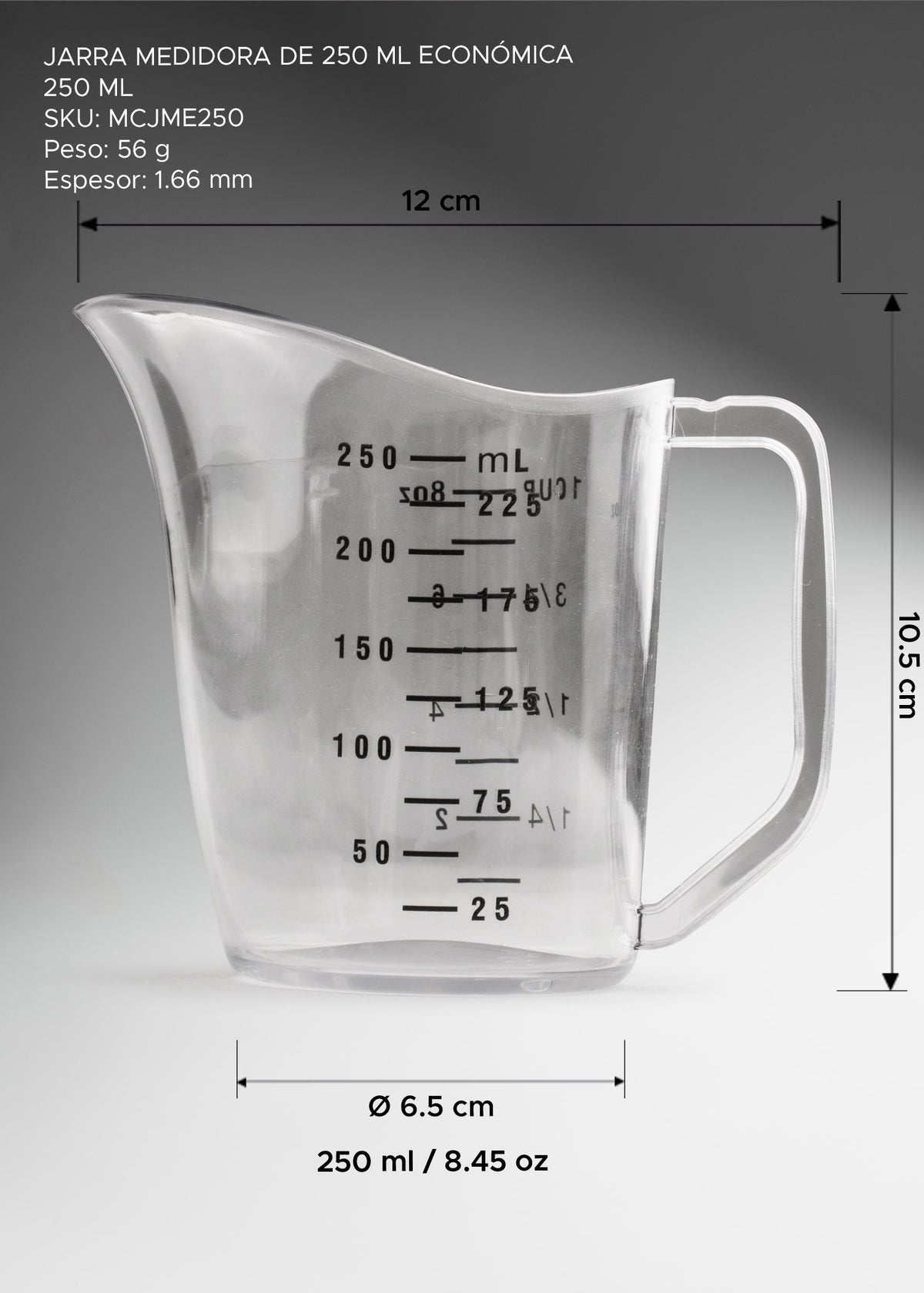 Jarra medidora de policarbonato transparente económica para cocina profesional 250 ml — imagen de producto