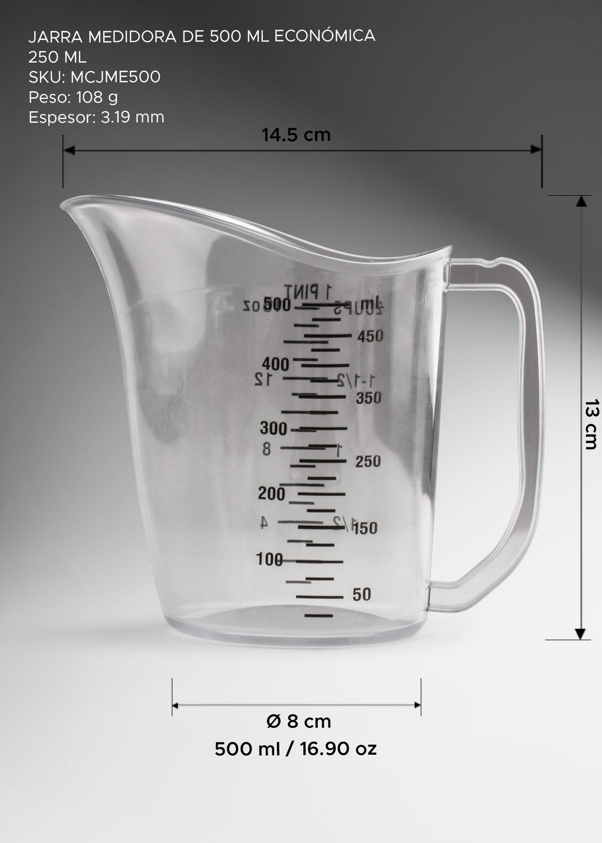 Jarra medidora de policarbonato transparente económica para cocina profesional 500 ml — imagen de producto