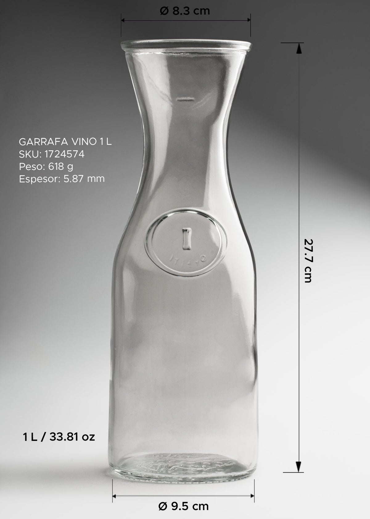 Garrafa de vidrio transparente de 1 litro para bebidas