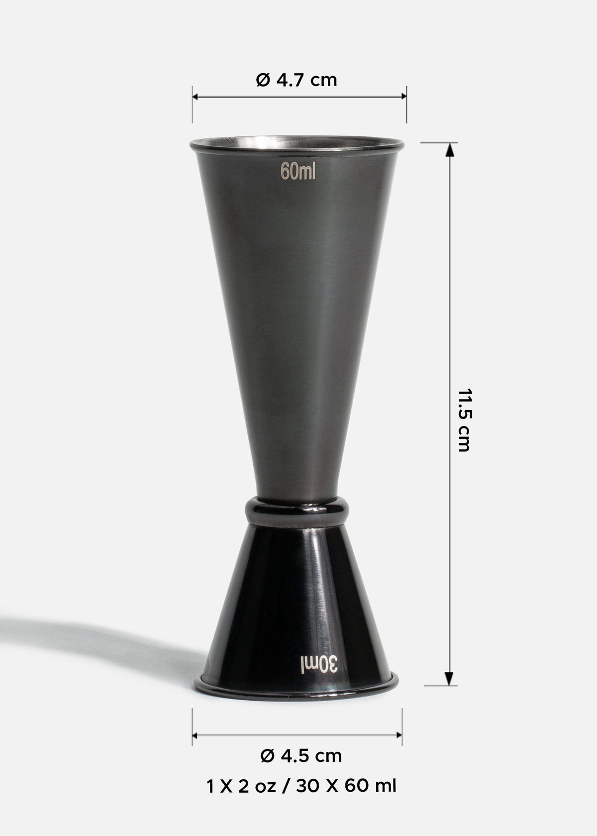 Jigger medidor tipo japones de acero inoxidable negro 30/60 ml — imagen de producto