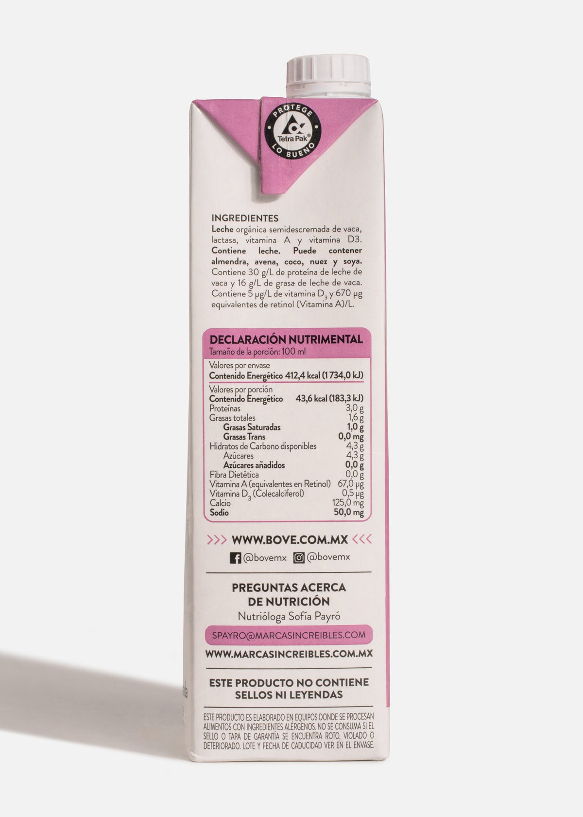 Leche deslactosada ultrapasteurizada Bové 946 ml