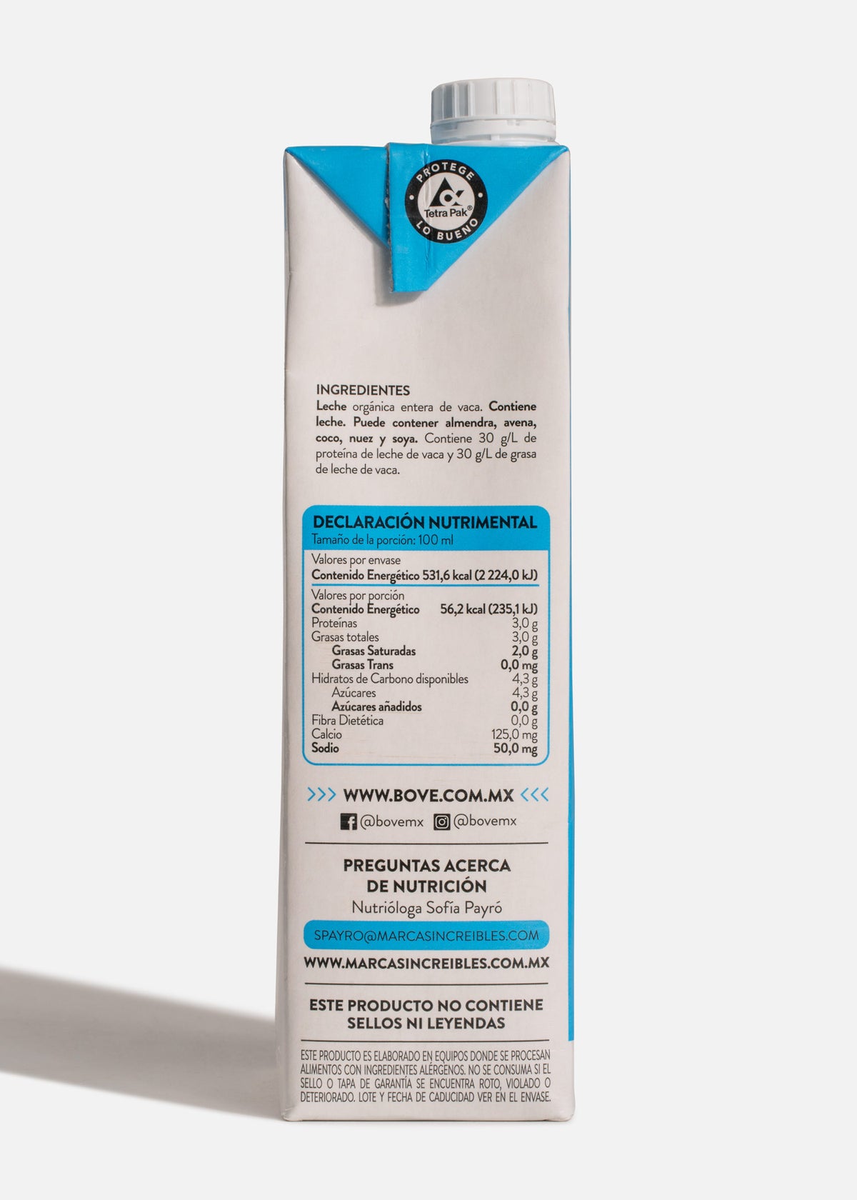 Leche entera ultrapasteurizada Bové 946 ml