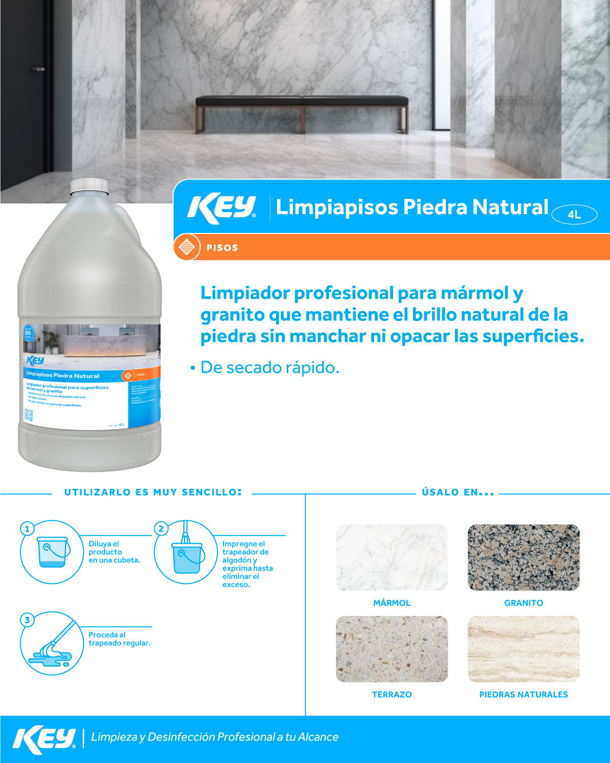 Limpia pisos profesional piedra natural, marmol y granito 4 L — imagen de producto