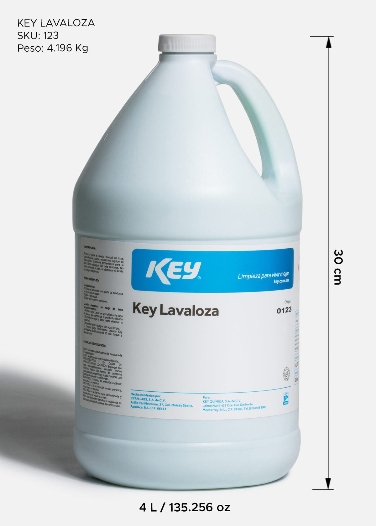 Detergente liquido lavaloza para lavado manual de utensilios y equipo de cocina Key 4 L — imagen de producto