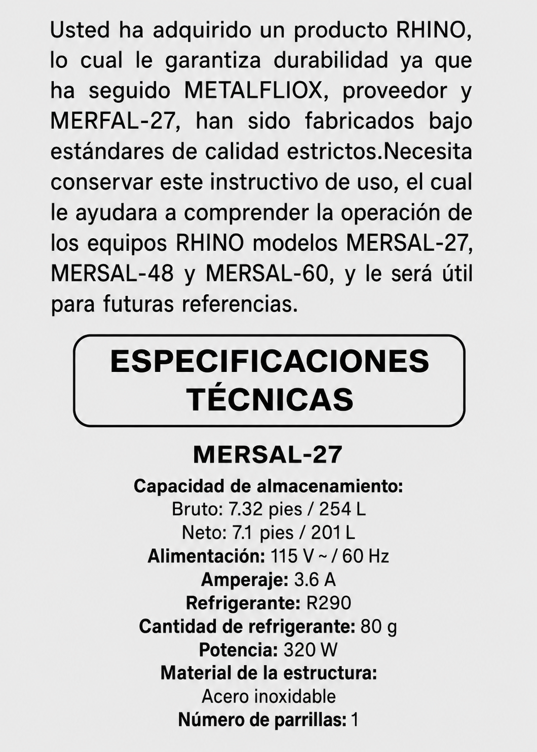 Mesa refrigerada de preparación de acero inoxidable 48" 357 L. Temperatura de 0°C a 4° C. 2 puertas. Largo 124 cm, ancho 76 cm, alto 117 cm. Rhino MERSAL-48 — imagen de producto