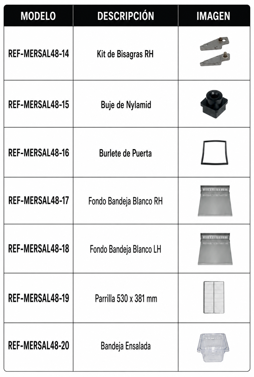 Mesa refrigerada de preparación de acero inoxidable 48" 357 L. Temperatura de 0°C a 4° C. 2 puertas. Largo 124 cm, ancho 76 cm, alto 117 cm. Rhino MERSAL-48 — imagen de producto