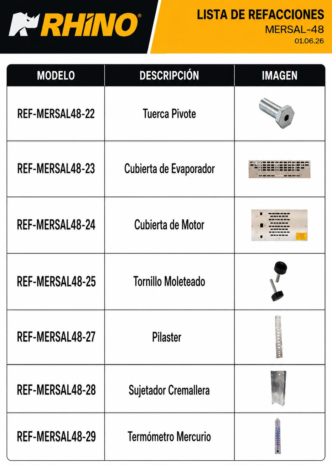 Mesa refrigerada de preparación de acero inoxidable 48" 357 L. Temperatura de 0°C a 4° C. 2 puertas. Largo 124 cm, ancho 76 cm, alto 117 cm. Rhino MERSAL-48 — imagen de producto