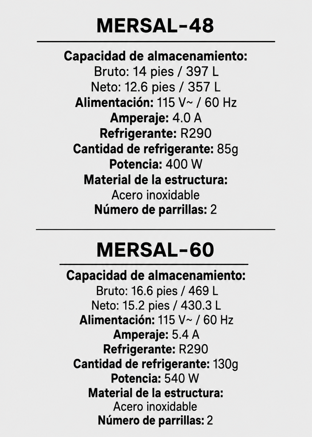 Mesa refrigerada de preparación de acero inoxidable 48" 357 L. Temperatura de 0°C a 4° C. 2 puertas. Largo 124 cm, ancho 76 cm, alto 117 cm. Rhino MERSAL-48 — imagen de producto