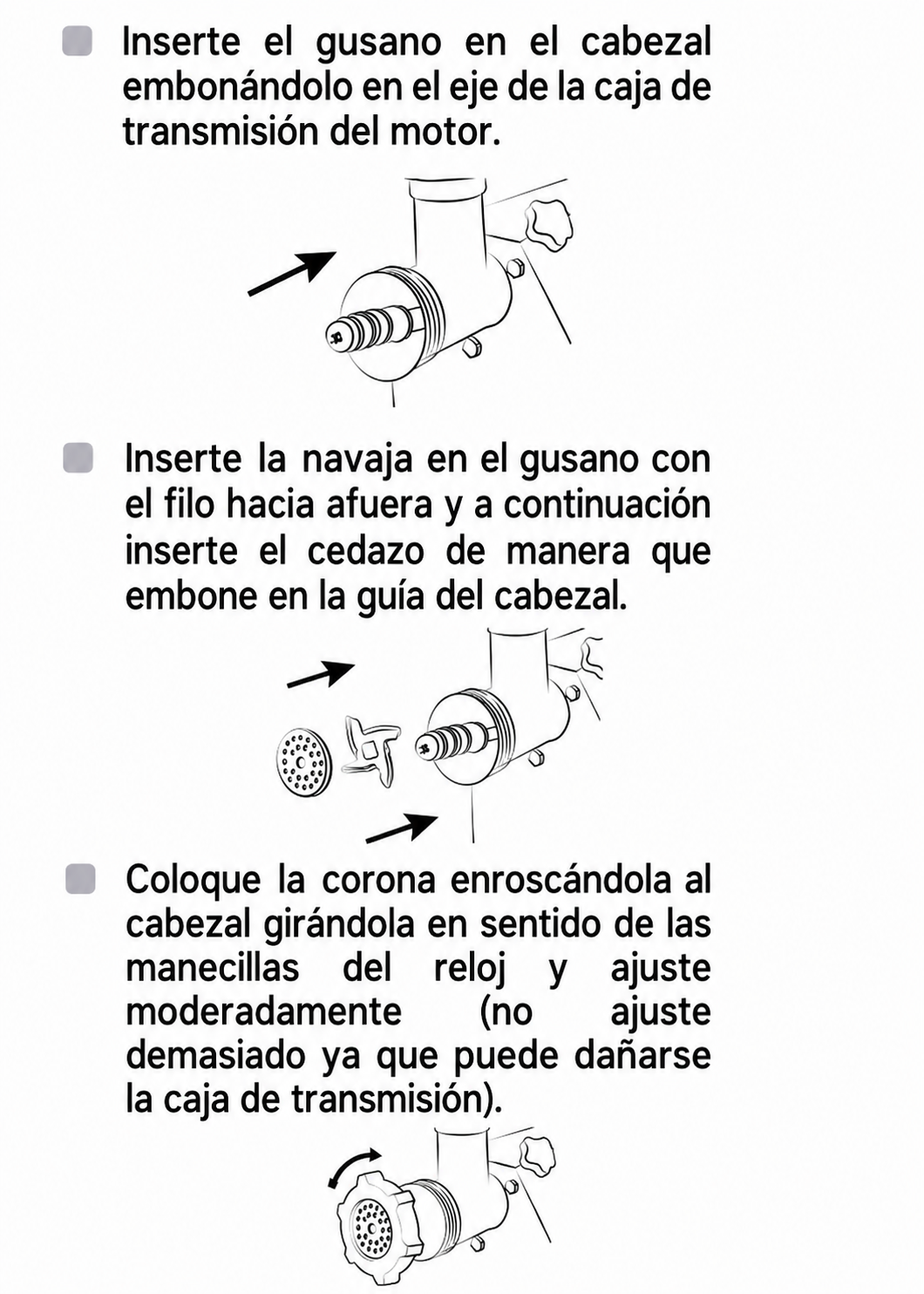 Molino industrial para carne de 180 kg/h 1 HP. Potencia de 750 W. Cedazo 12. Charola y gabinete de acero inoxidable grado alimenticio, corona, cabezal y gusano de acero inoxidable. Rhino MOCA-12 — imagen de producto