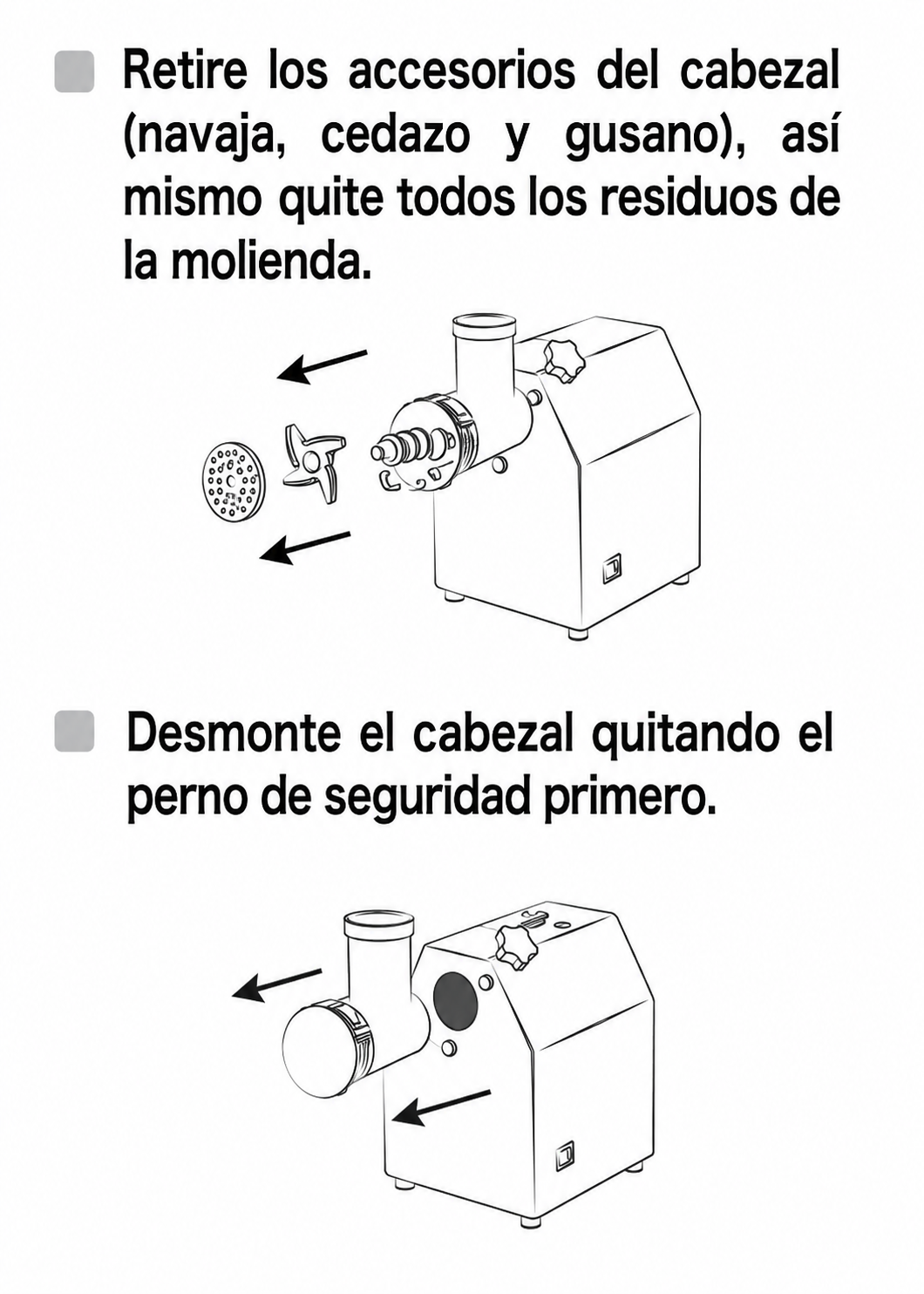 Molino industrial para carne de 180 kg/h 1 HP. Potencia de 750 W. Cedazo 12. Charola y gabinete de acero inoxidable grado alimenticio, corona, cabezal y gusano de acero inoxidable. Rhino MOCA-12 — imagen de producto