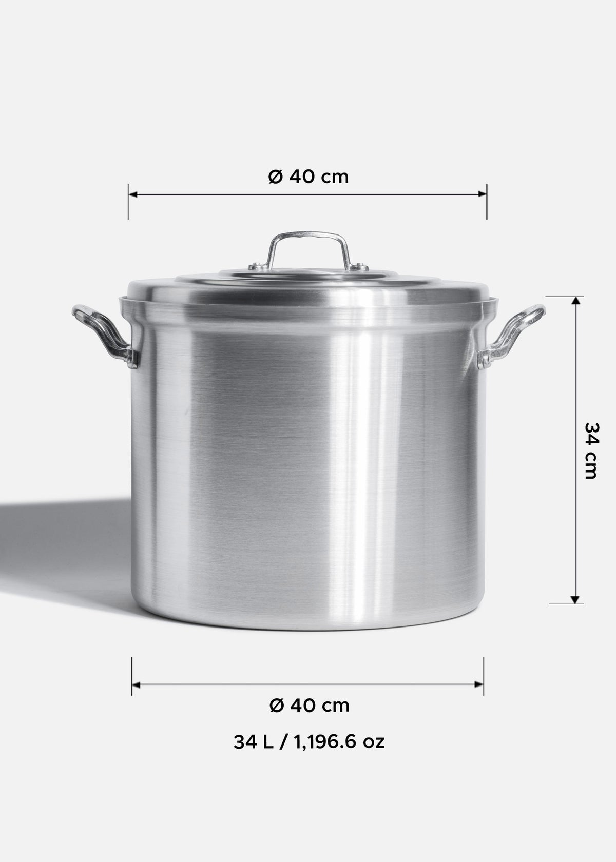Olla de aluminio grado alimenticio triple fuerte plata NSF con tapa 34 L — imagen de producto