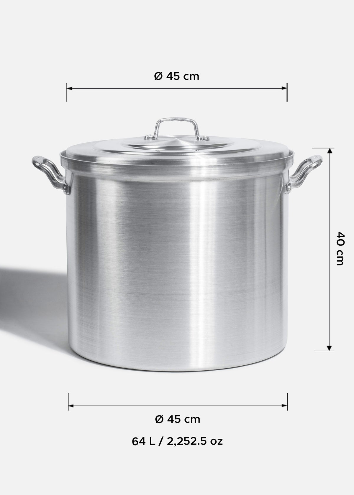 Olla de aluminio grado alimenticio triple fuerte plata NSF con tapa 64 L — imagen de producto