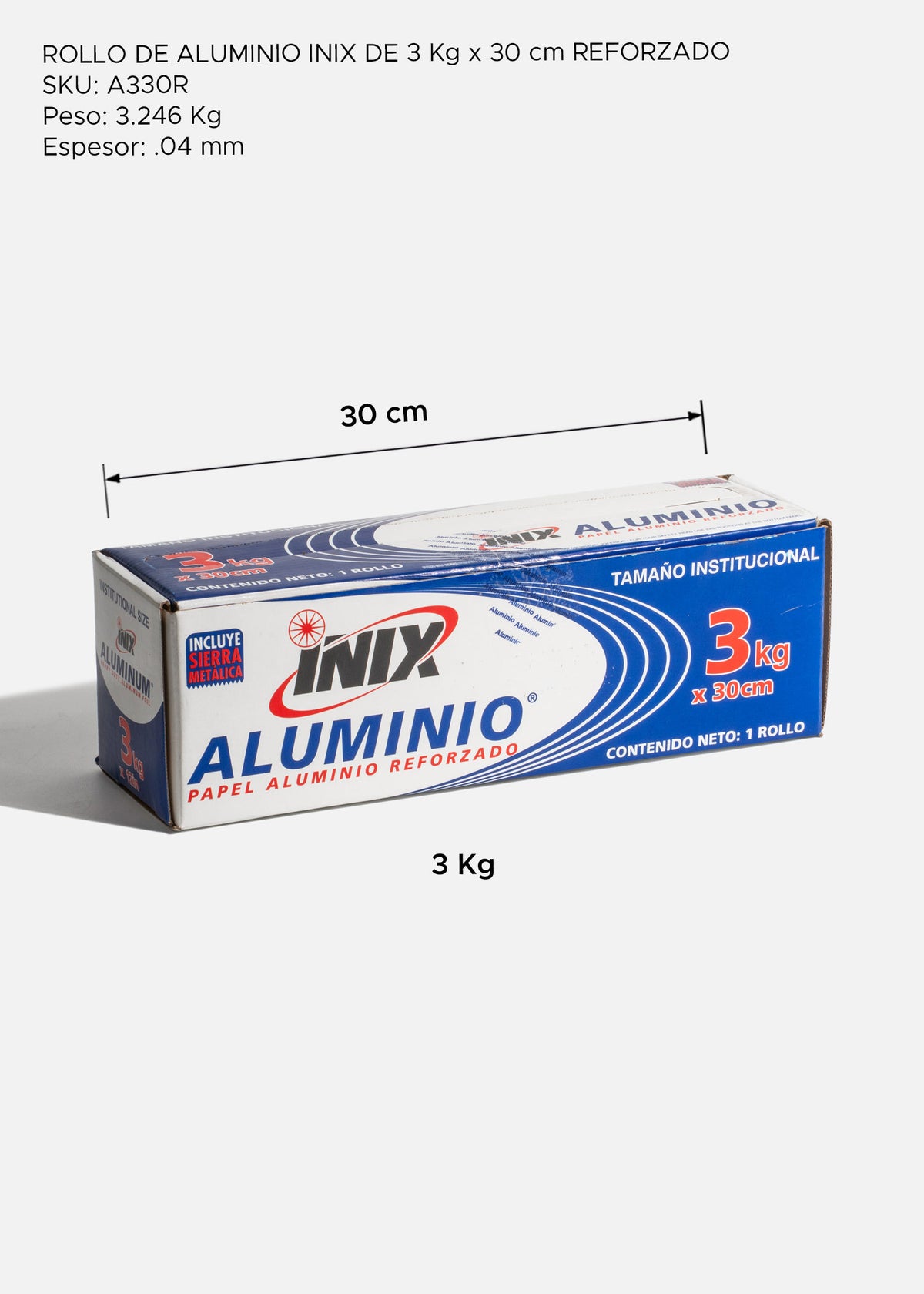 Papel aluminio reforzado plata en rollo grado alimenticio para cocinas industriales y restaurantes 3kg x 30.5 cm — imagen de producto