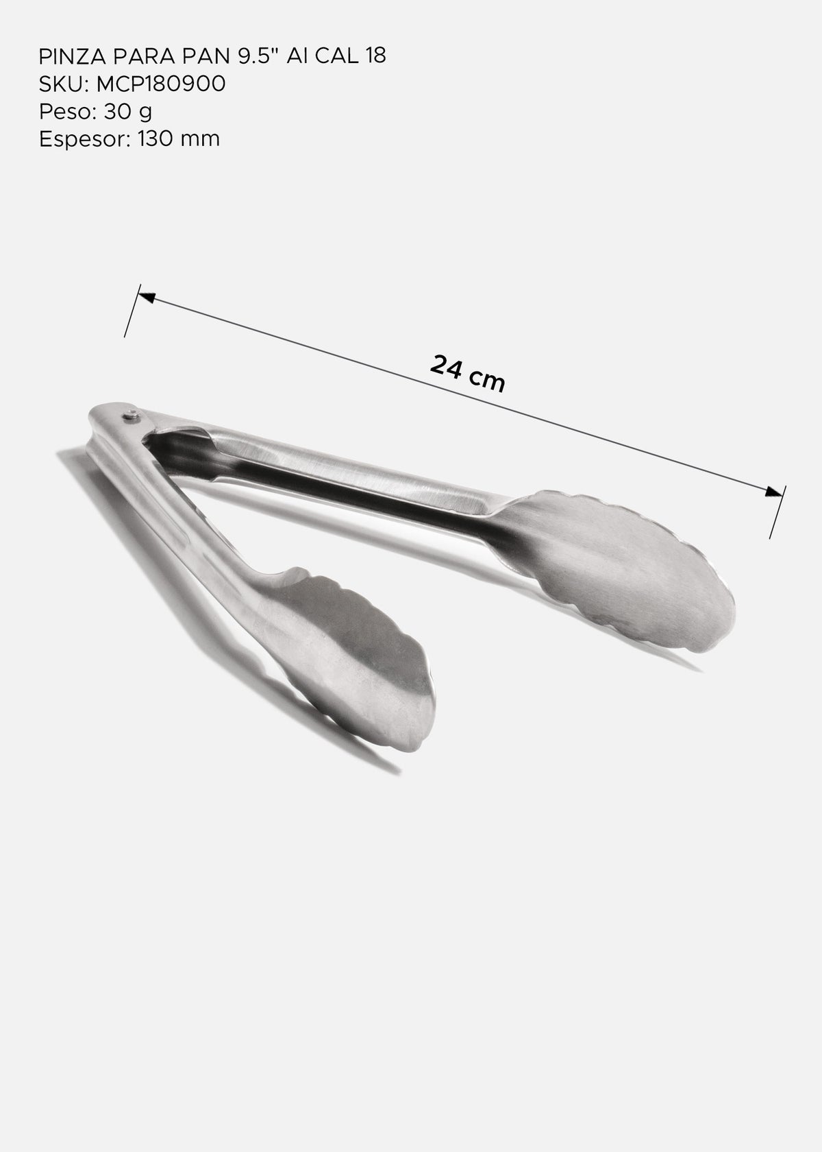 Pinza para pan de acero inoxidable plata calibre 18 9.5" — imagen de producto
