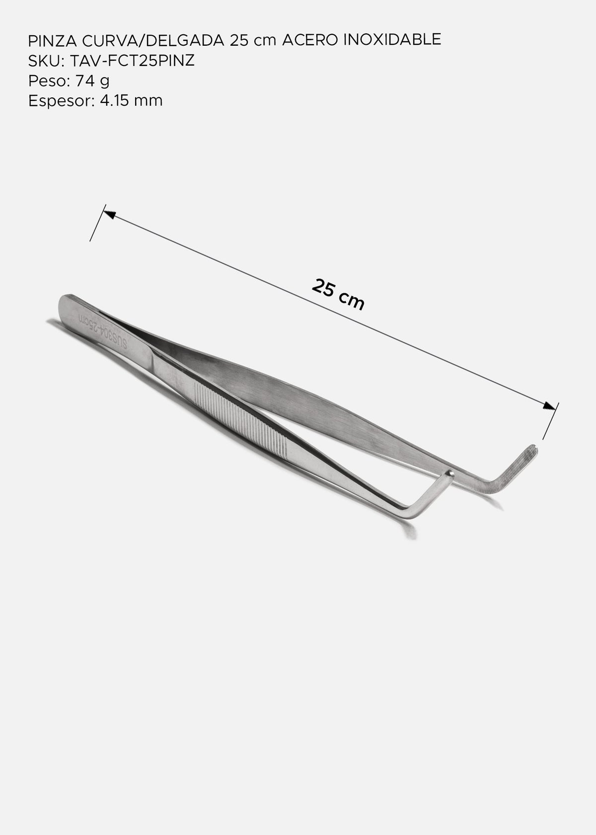 Pinzas delgada curvas de precisión para cocina de acero inoxidable plata 25 cm Premium — imagen de producto