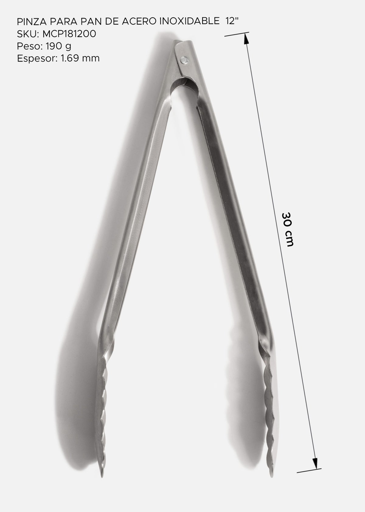 Pinzas para pan y de servicio profesional de acero inoxidable plata  para buffete y cocina 12" — imagen de producto