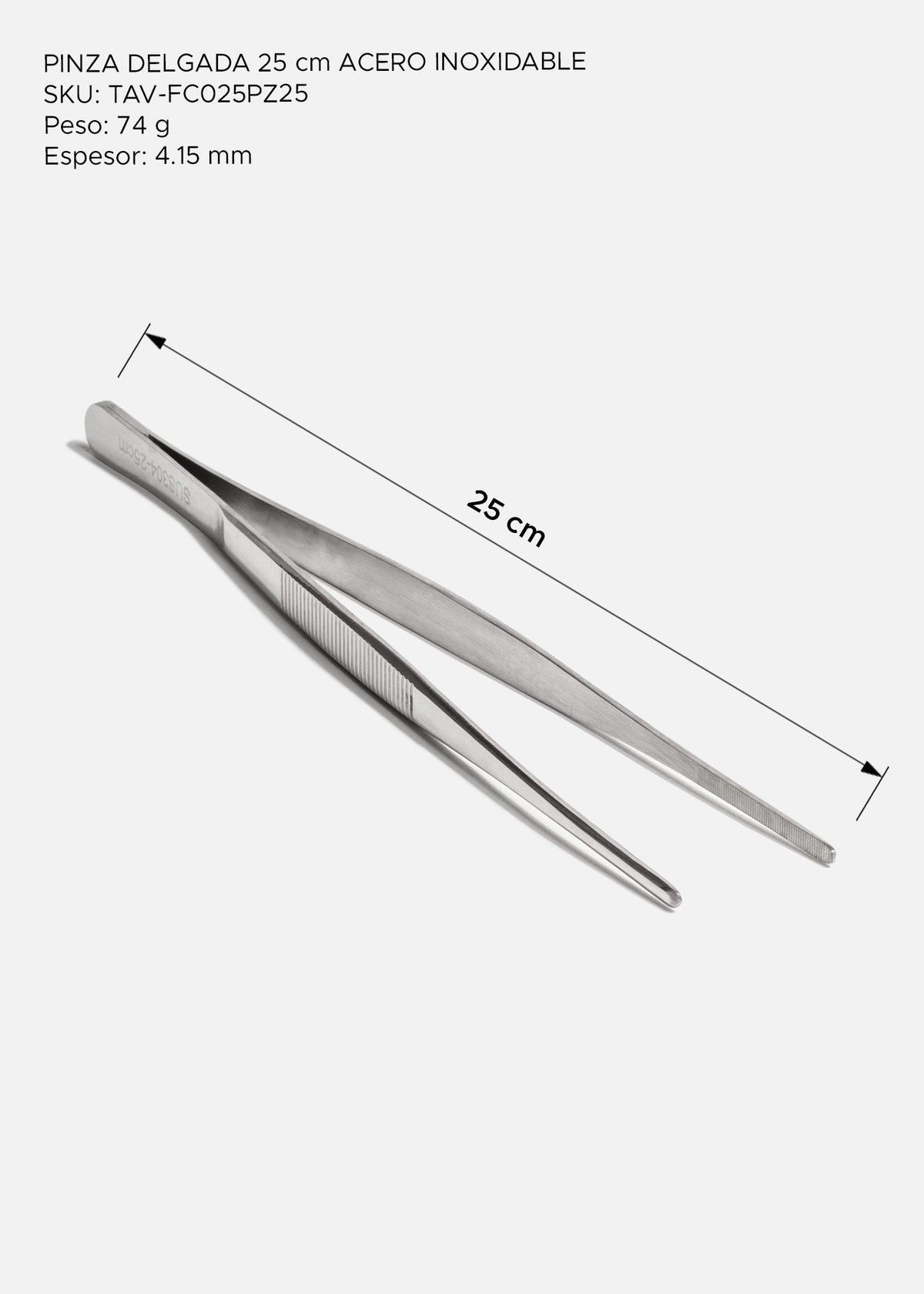 Pinzas delgadas de precisión para cocina de acero inoxidable plata 25 cm — imagen de producto
