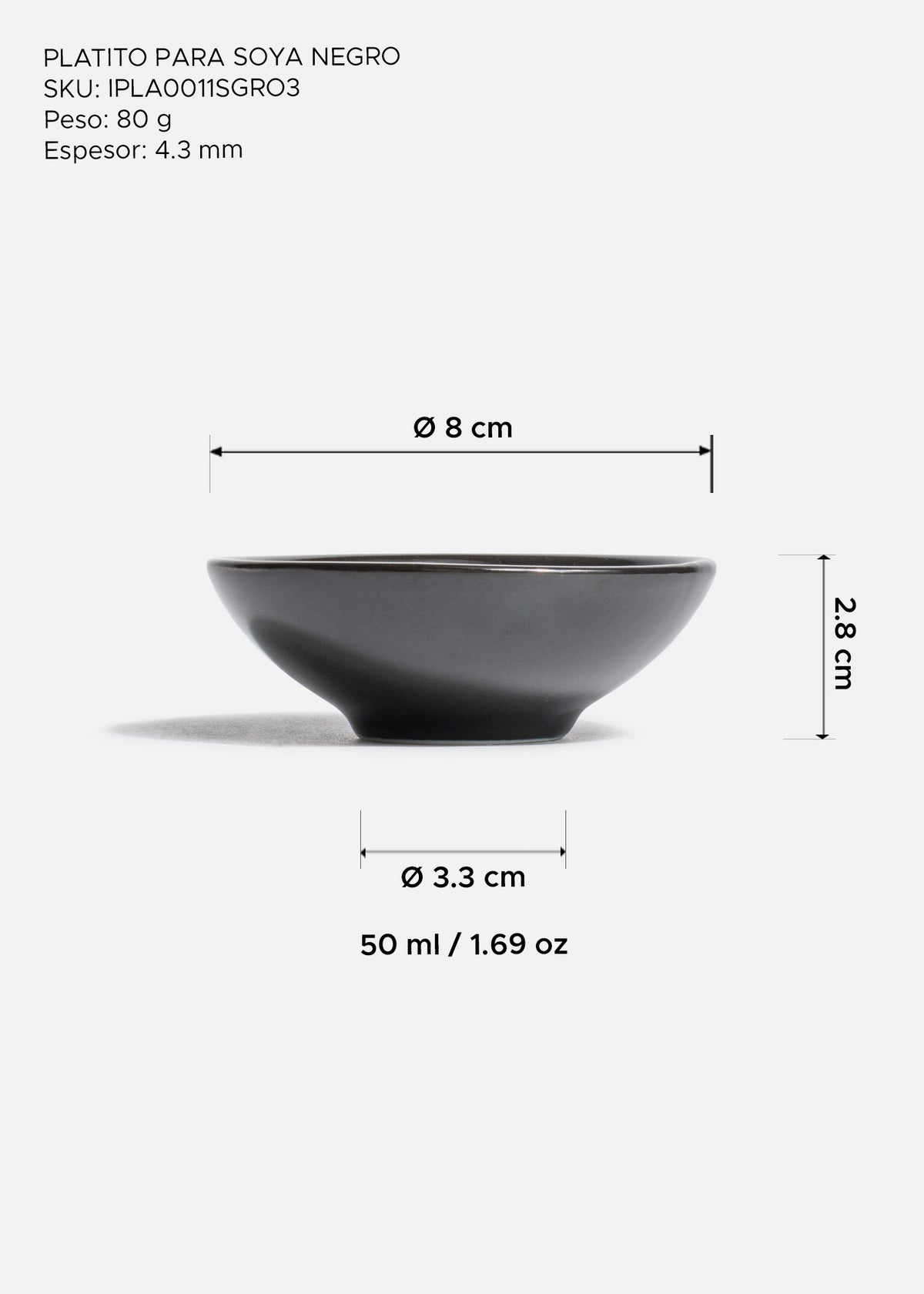 Platito para soya de porcelana negro salsera japones para sushi y soya 50 ml - Ø 8 cm — imagen de producto