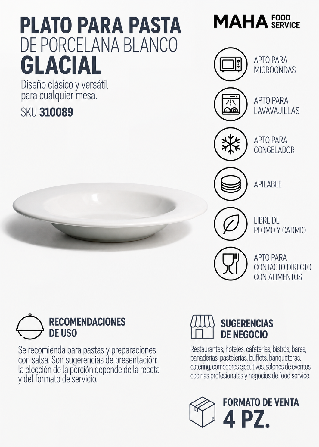 Plato para pasta de porcelana blanco Glacial Ø 31 cm — imagen de producto