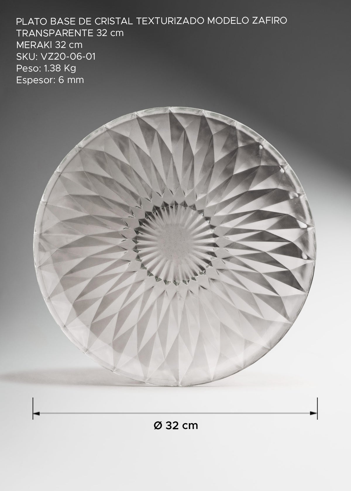 Plato base de cristal transparente texturizado Zafiro Ø 32 cm — imagen de producto