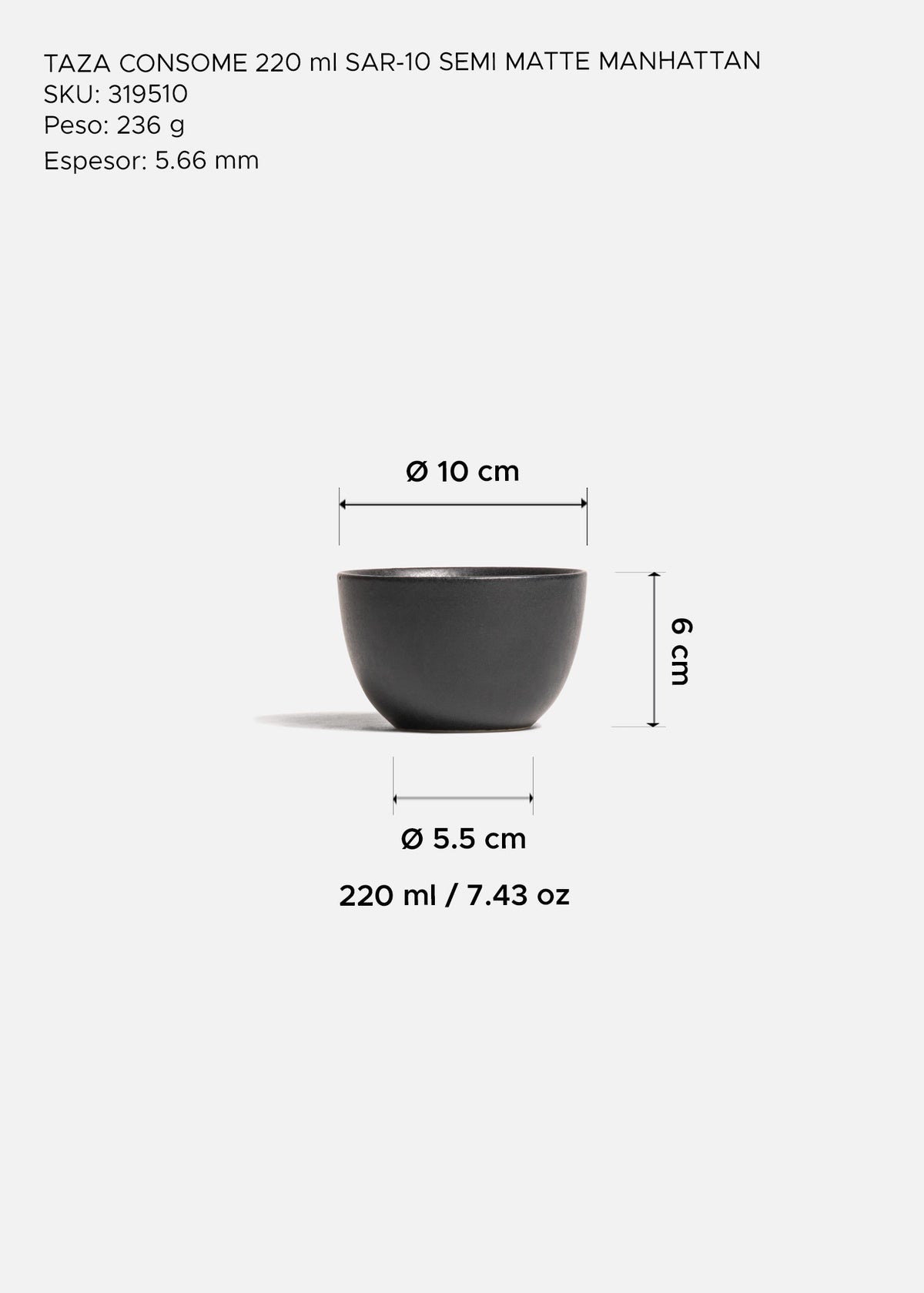Plato para consomé de cerámica negro semi mate Baltimore 220 ml - Ø 10 cm — imagen de producto