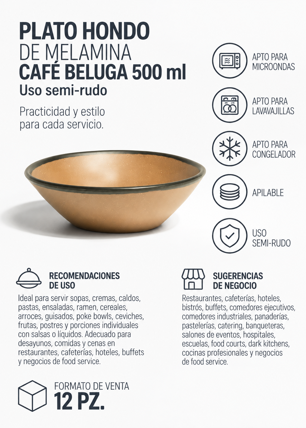 Plato hondo de melamina café Beluga 500 ml, Ø 18 cm — imagen de producto