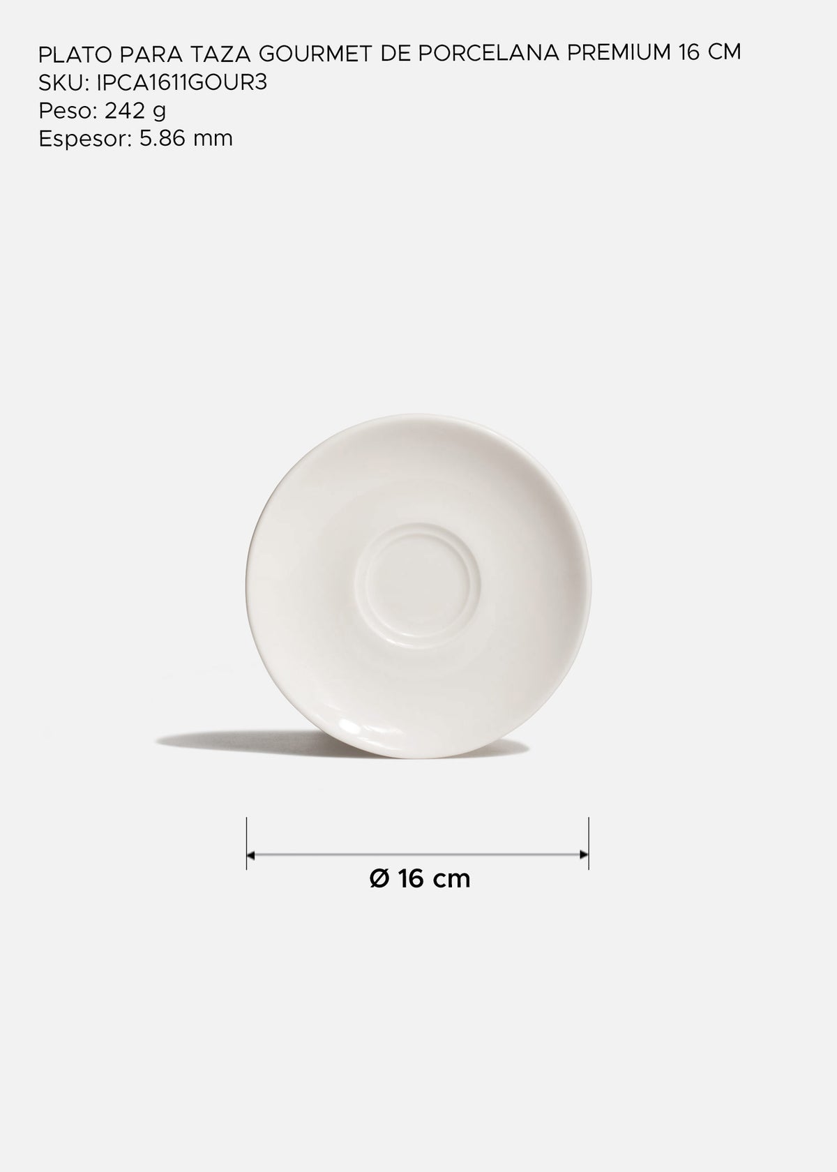 Plato elegante para taza de porcelana premium vitrificada blanco muy resistente Gourmet Ø 16 cm — imagen de producto