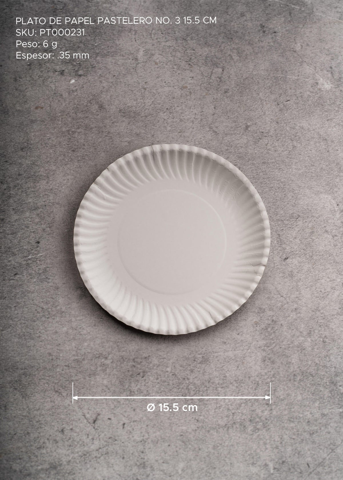 Plato pastelero desechable de papel blanco (No.3) para postres, repostería y eventos Ø 15.5 cm — imagen de producto