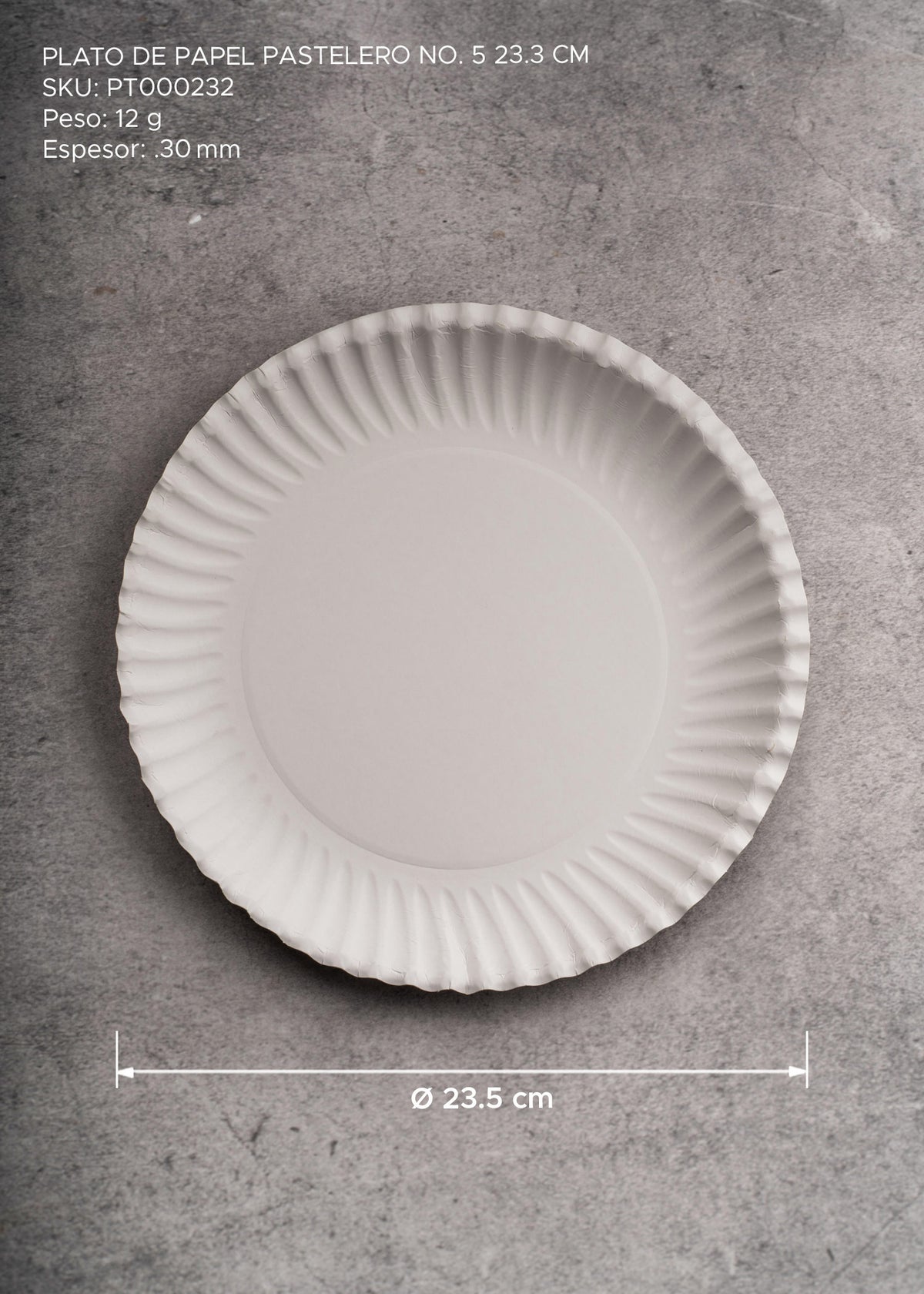 Plato pastelero desechable grande de papel blanco (No.5) para pasteles, postres y eventos Ø 23.3 cm — imagen de producto