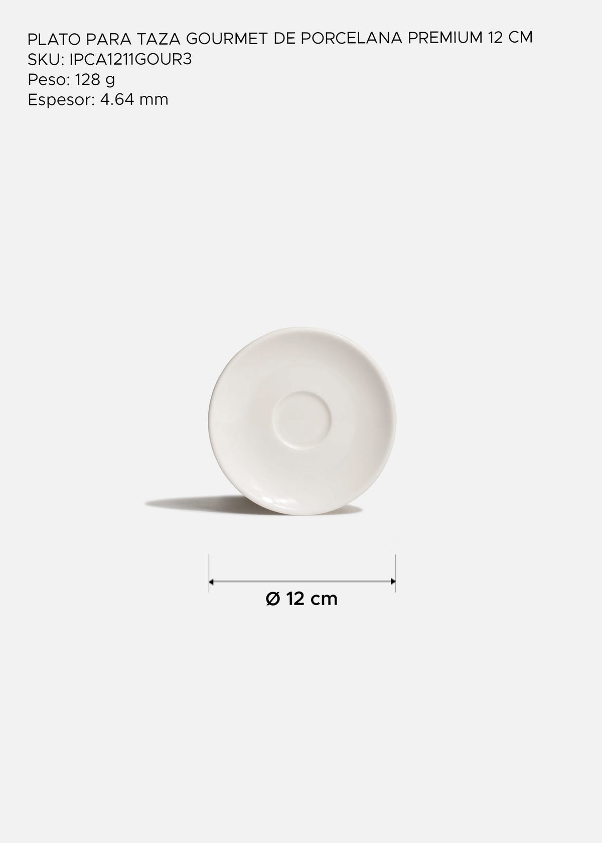 Plato para taza de porcelana vitrificada premium blanco muy resistente Gourmet 12 cm — imagen de producto