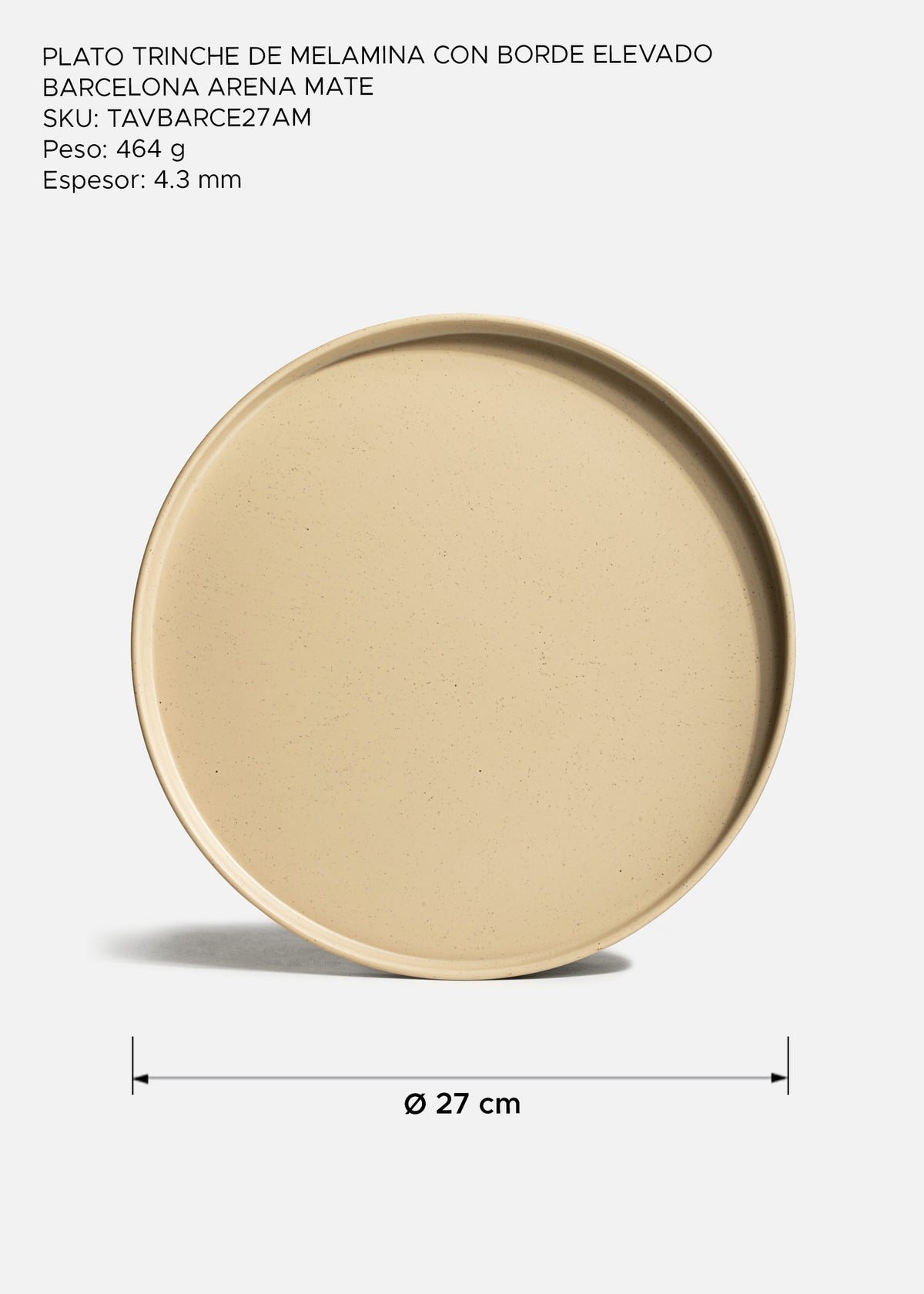 Plato trinche Barcelona de melamina arena mate de 27 cm
