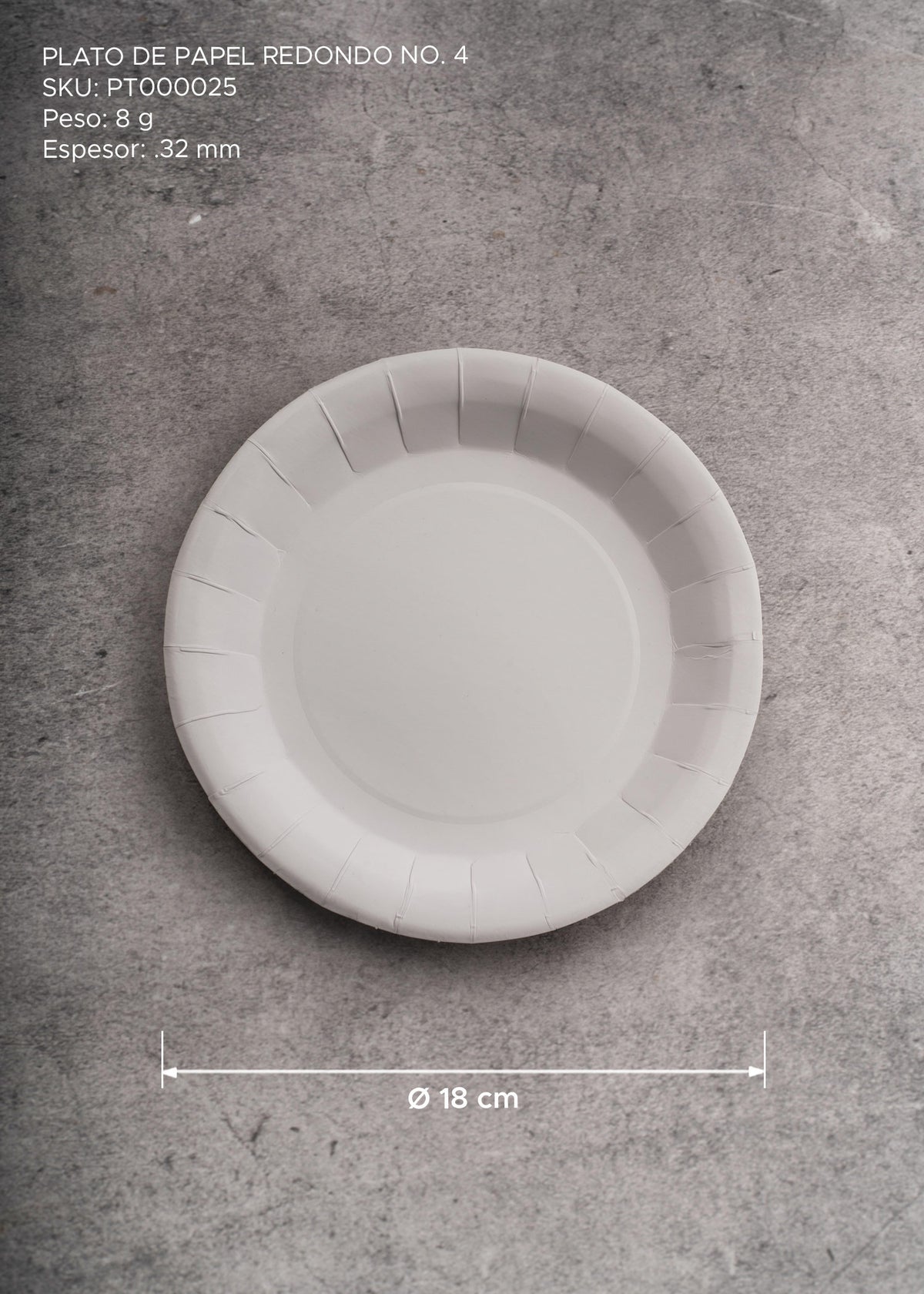 Plato trinche desechable blanco de papel redondo (No. 4) ideal para postres, snack y eventos Ø 18 cm — imagen de producto