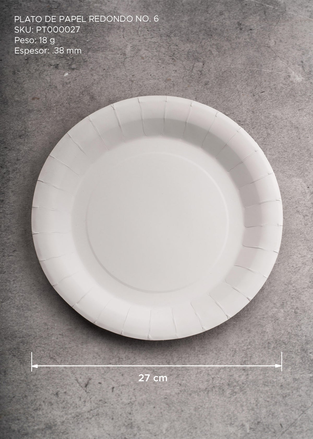 Plato trinche desechable blanco de papel redondo (No. 6) para comida completa y eventos Ø 27 cm — imagen de producto