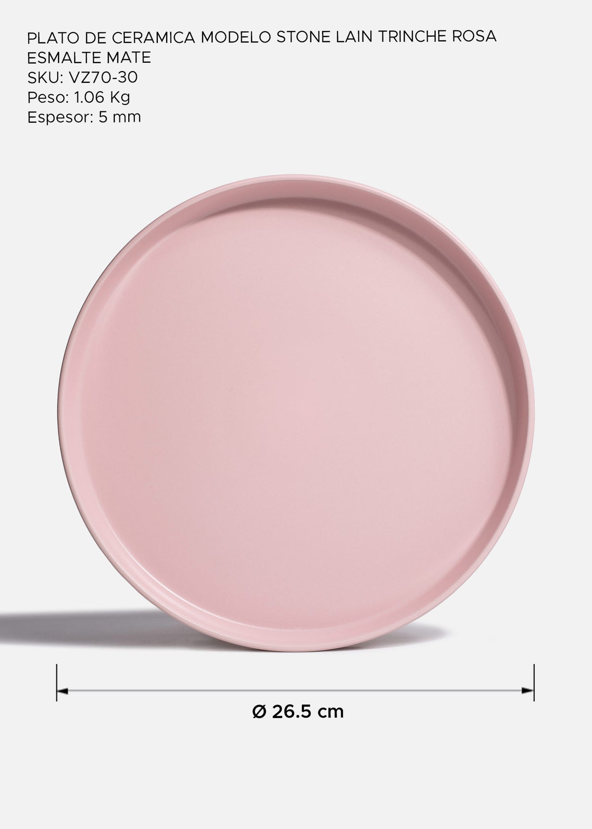 Plato trinche con borde elevado de cerámica rosa mate Stone Lain Ø 26.5 cm — imagen de producto