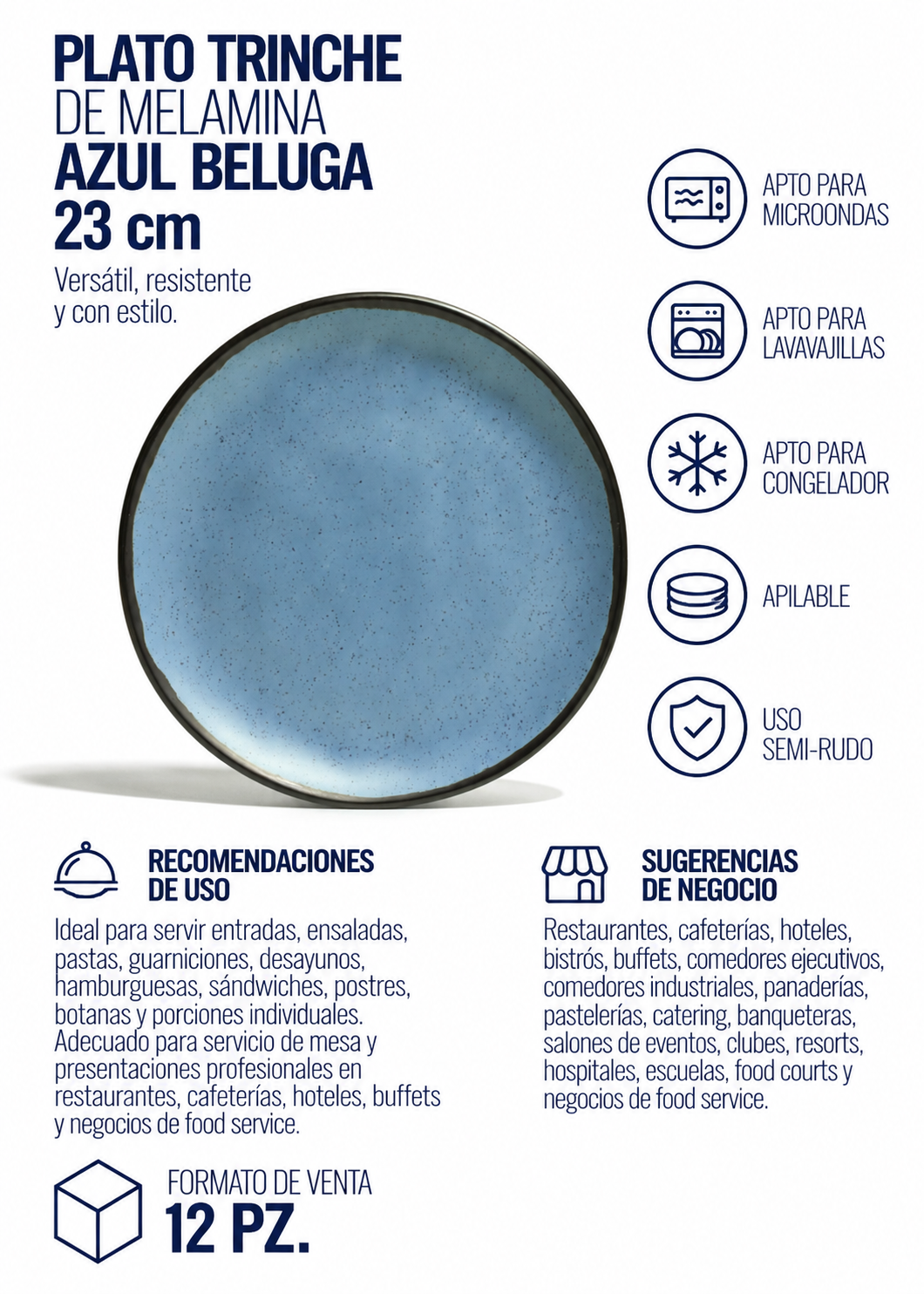 Plato trinche de melamina azul Beluga Ø 23 cm — imagen de producto, vista 3