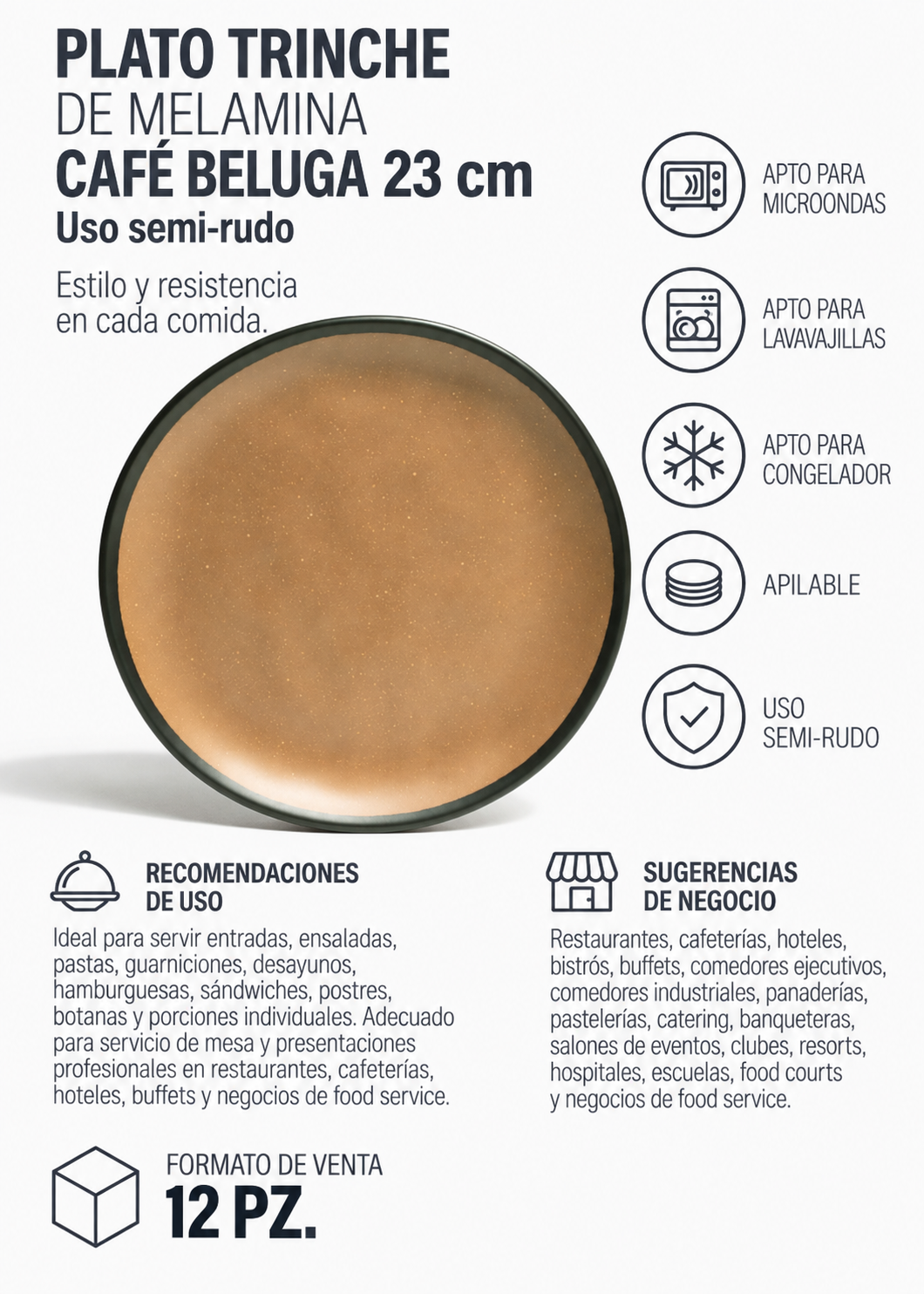 Plato trinche de melamina café Beluga Ø 23 cm — imagen de producto