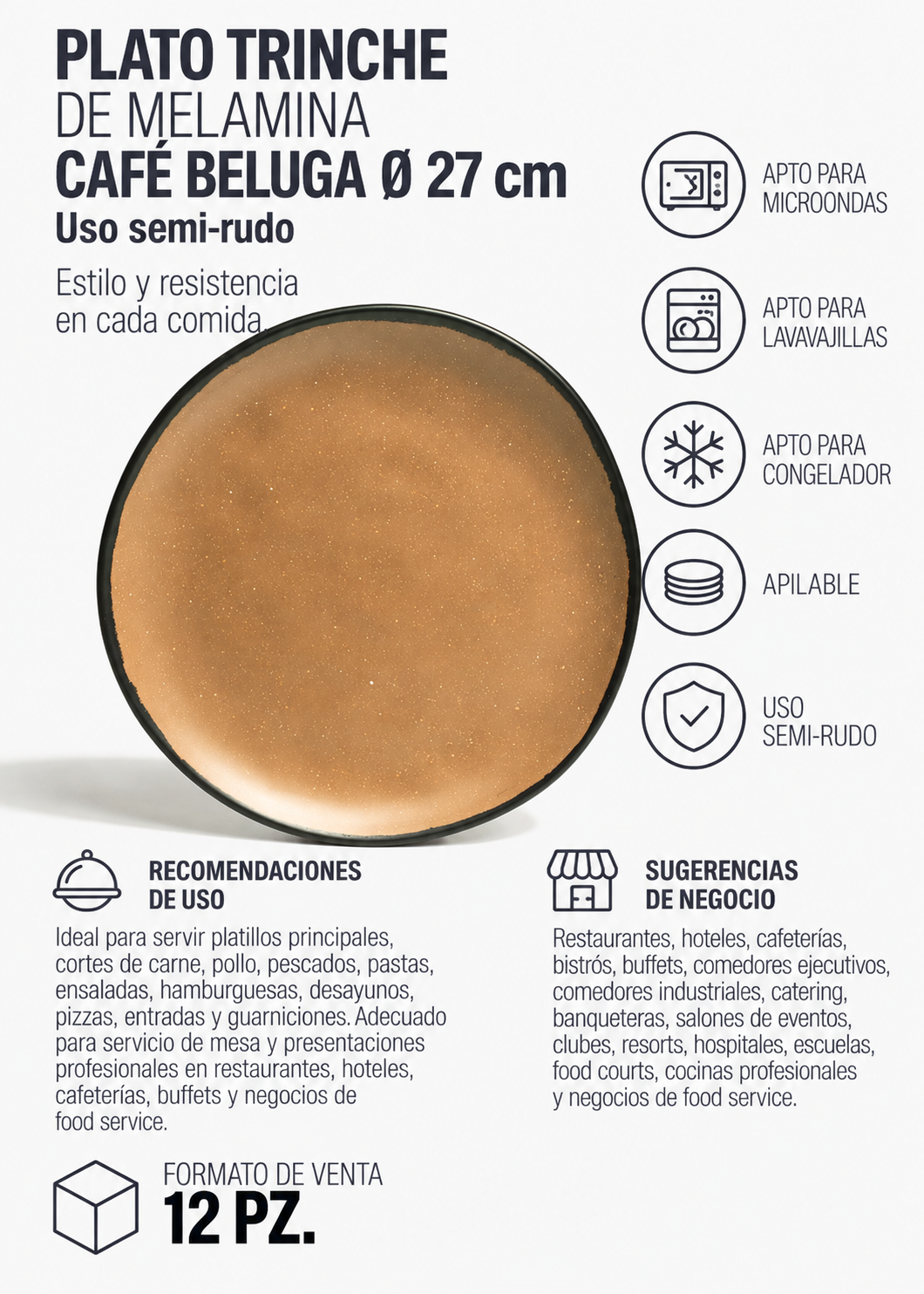 Plato trinche de melamina café Beluga Ø 27 cm — imagen de producto