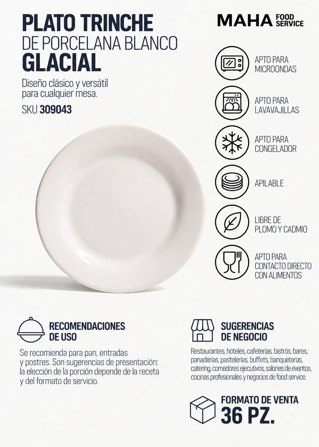 Plato trinche de porcelana blanco Glacial Ø 16 cm — imagen de producto