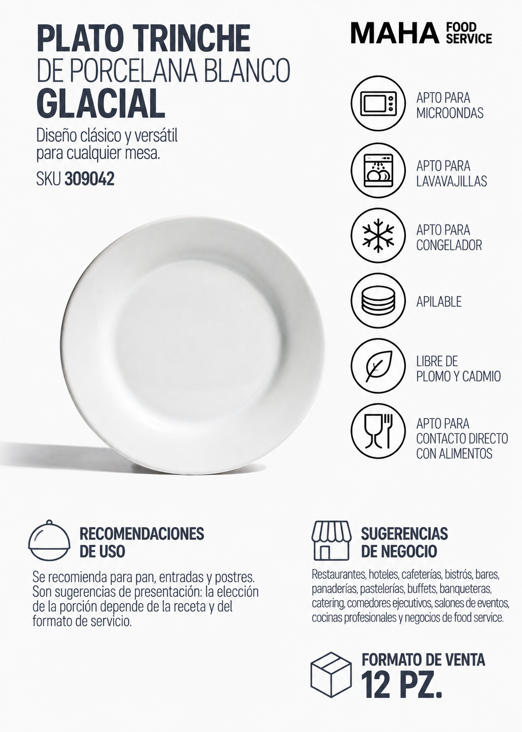 Plato trinche de porcelana blanco Glacial Ø 19 cm — imagen de producto