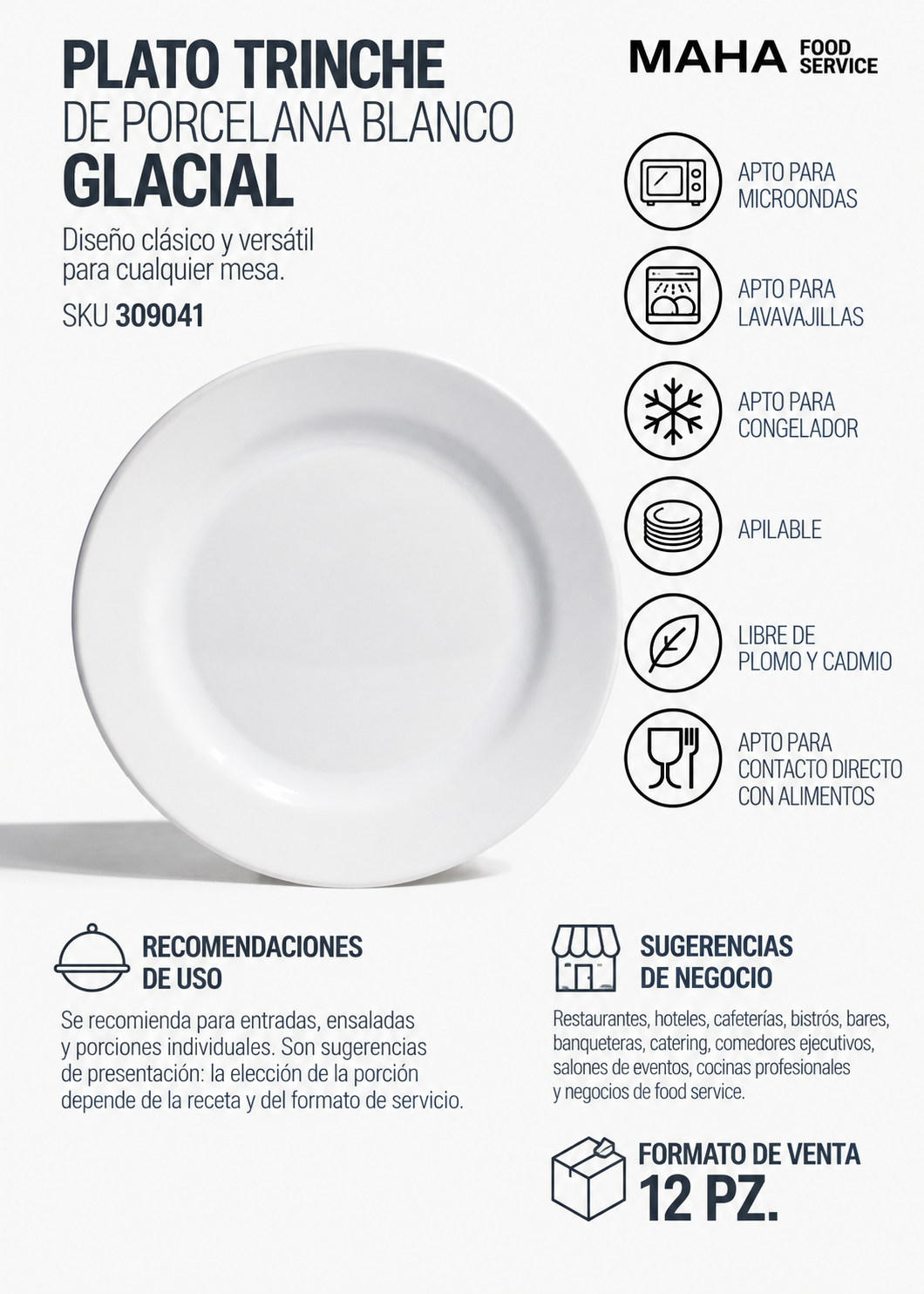 Plato trinche de porcelana blanco Glacial Ø 23 cm — imagen de producto