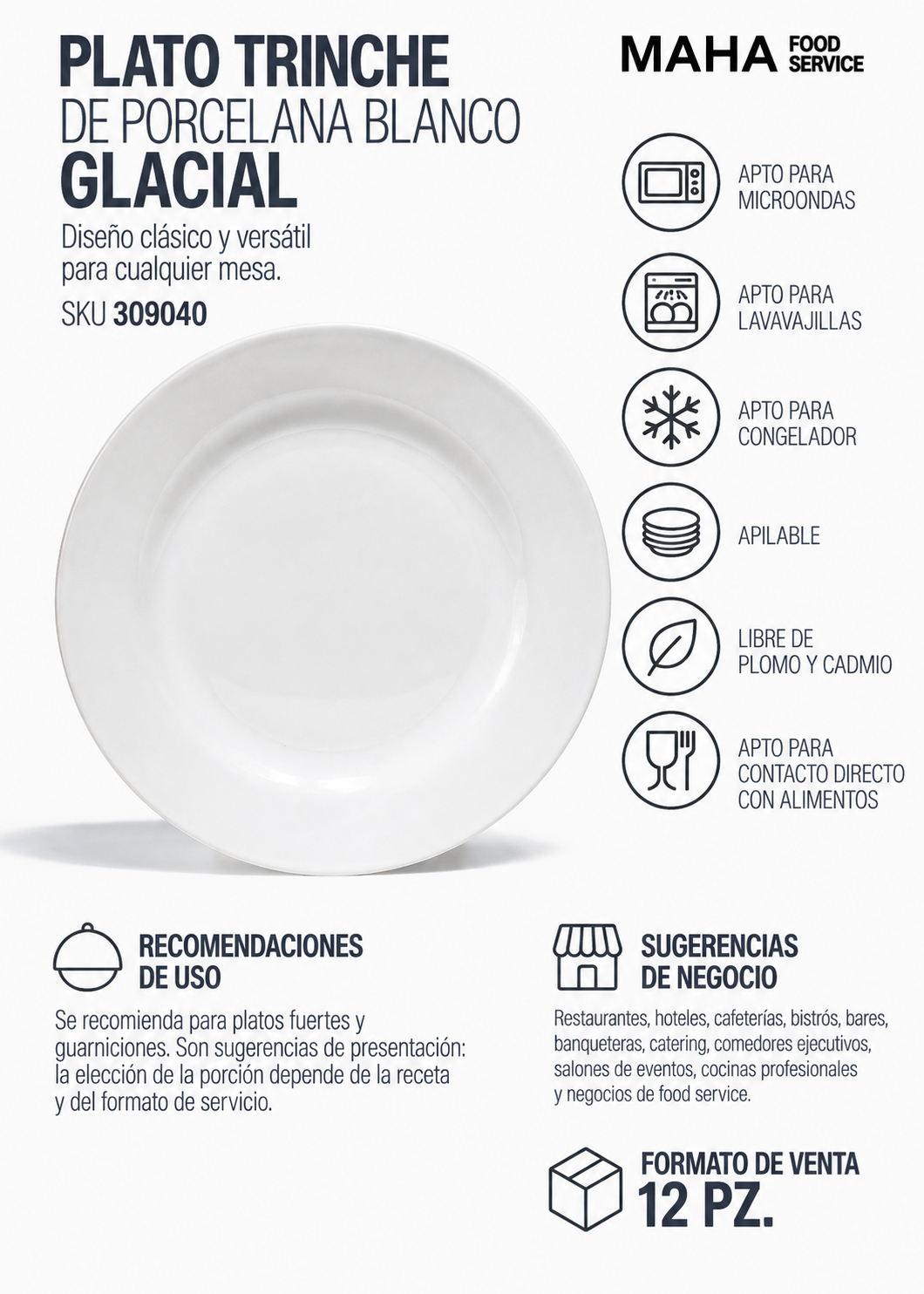 Plato trinche de porcelana blanco Glacial Ø 26 cm — imagen de producto