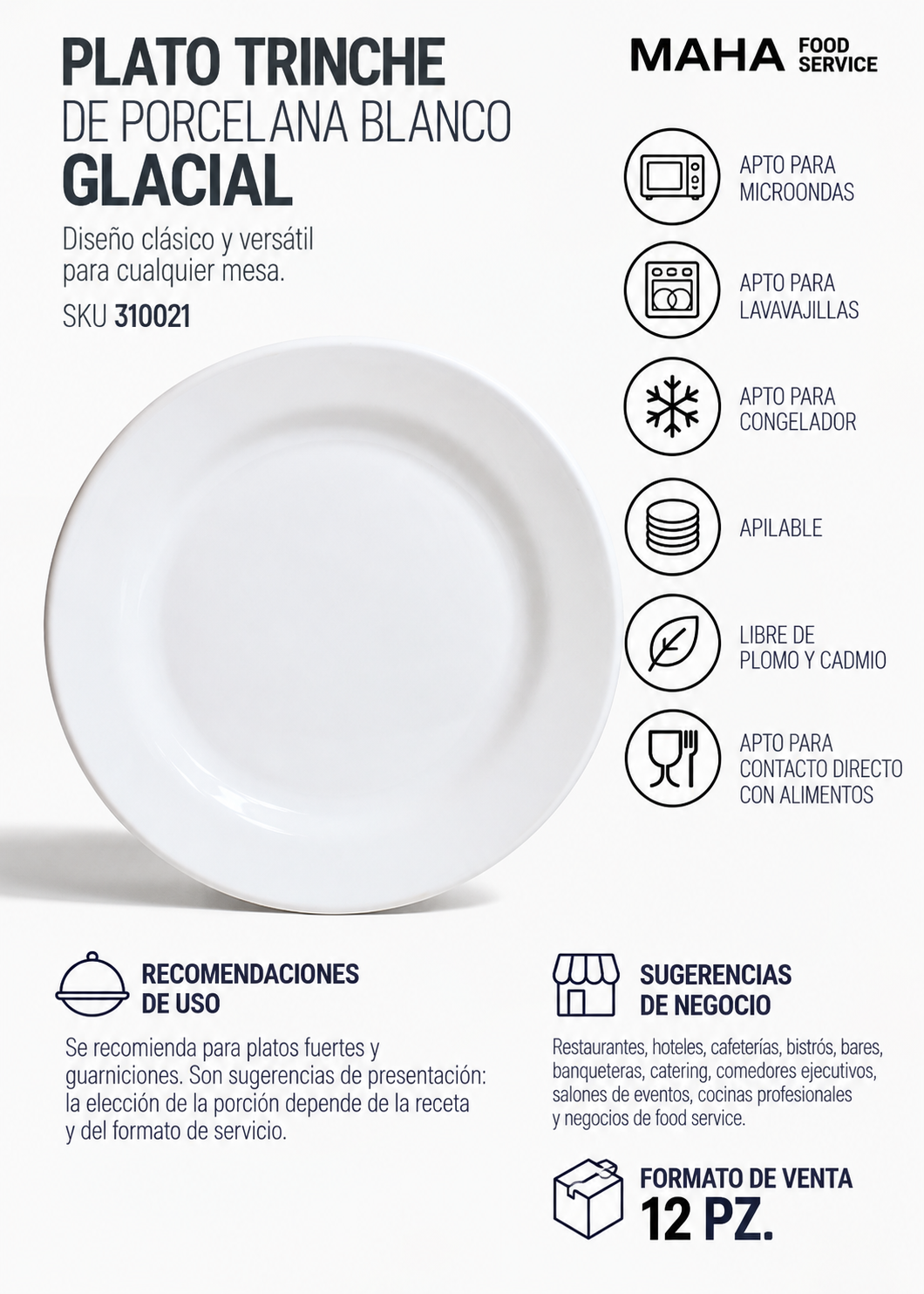 Plato trinche de porcelana blanco Glacial Ø 28 cm — imagen de producto