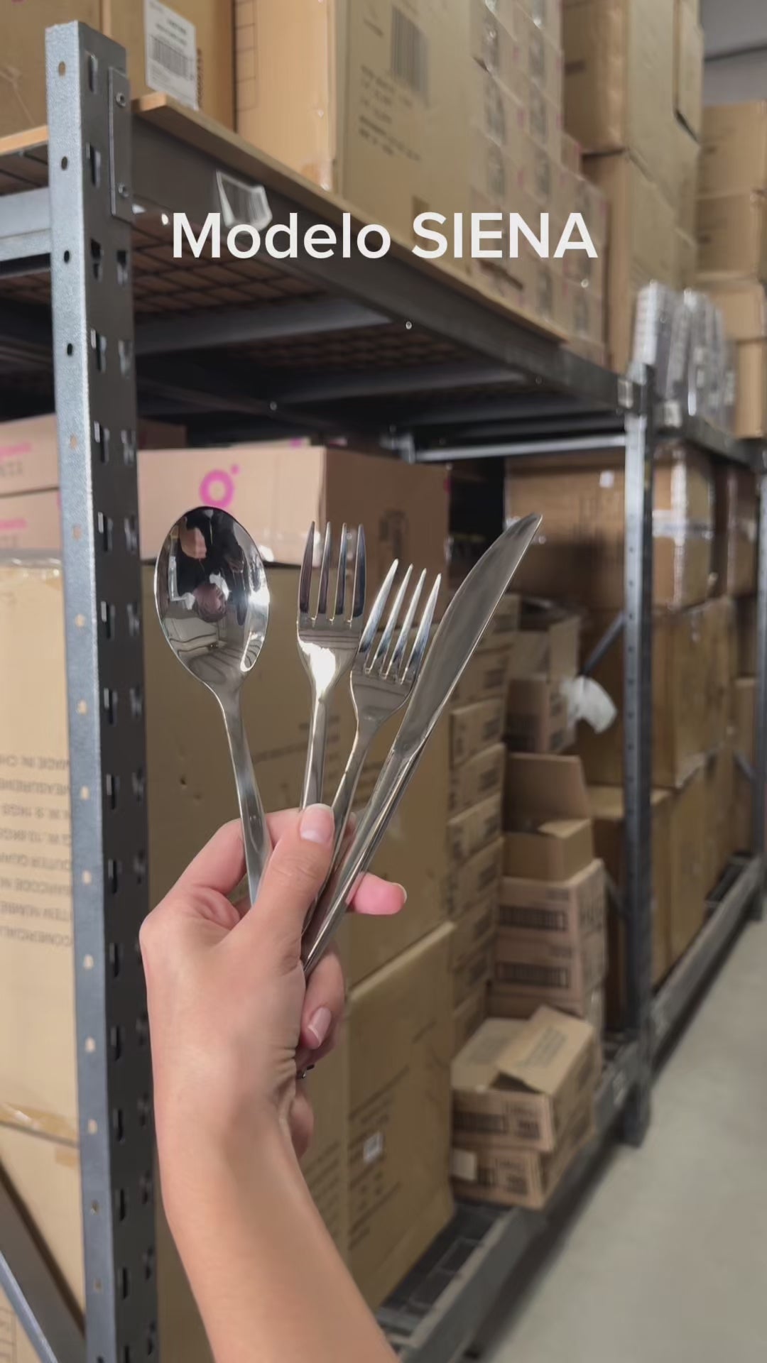 Cargar vídeo: Cubiertos de mesa de acero inoxidable plateados Siena — video de producto